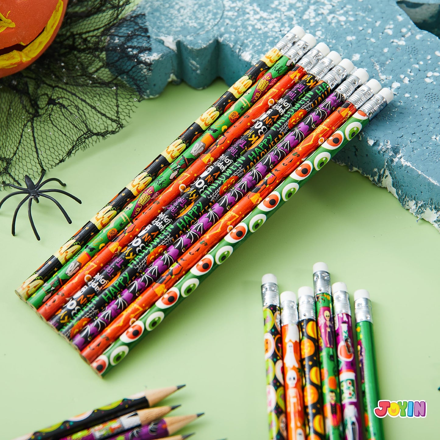 SYNCFUN 144 Pcs Halloween Pencils Bulk with Eraser for Kids,Colorful Pencils Stationery Pencil Set,Halloween Favors Prizes for Kids,Halloween Bulk Toys