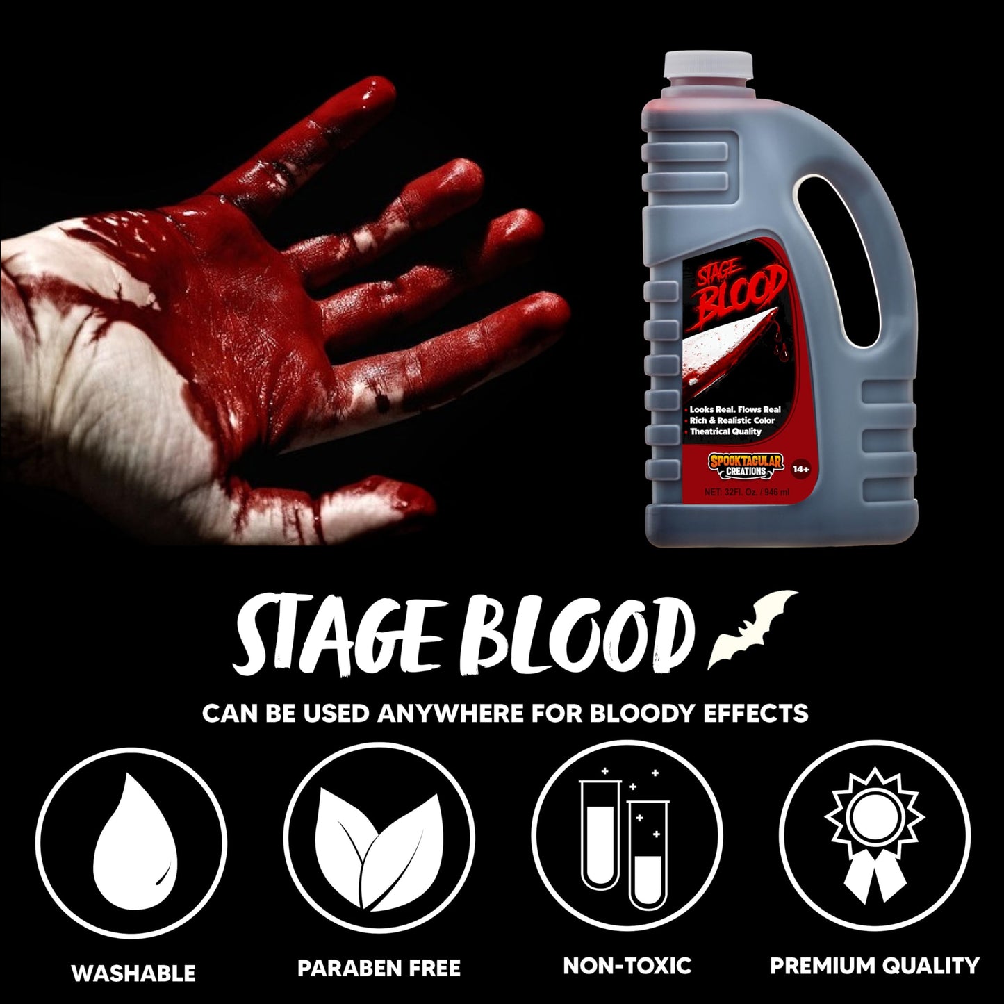 Joyfy 32 oz Halloween Fake Blood,Vampire Blood Makeup Bottle,Halloween Blood Zombie Makeup,Vampire Makeup Kit for Adults,Halloween Costume Vampire Accessories