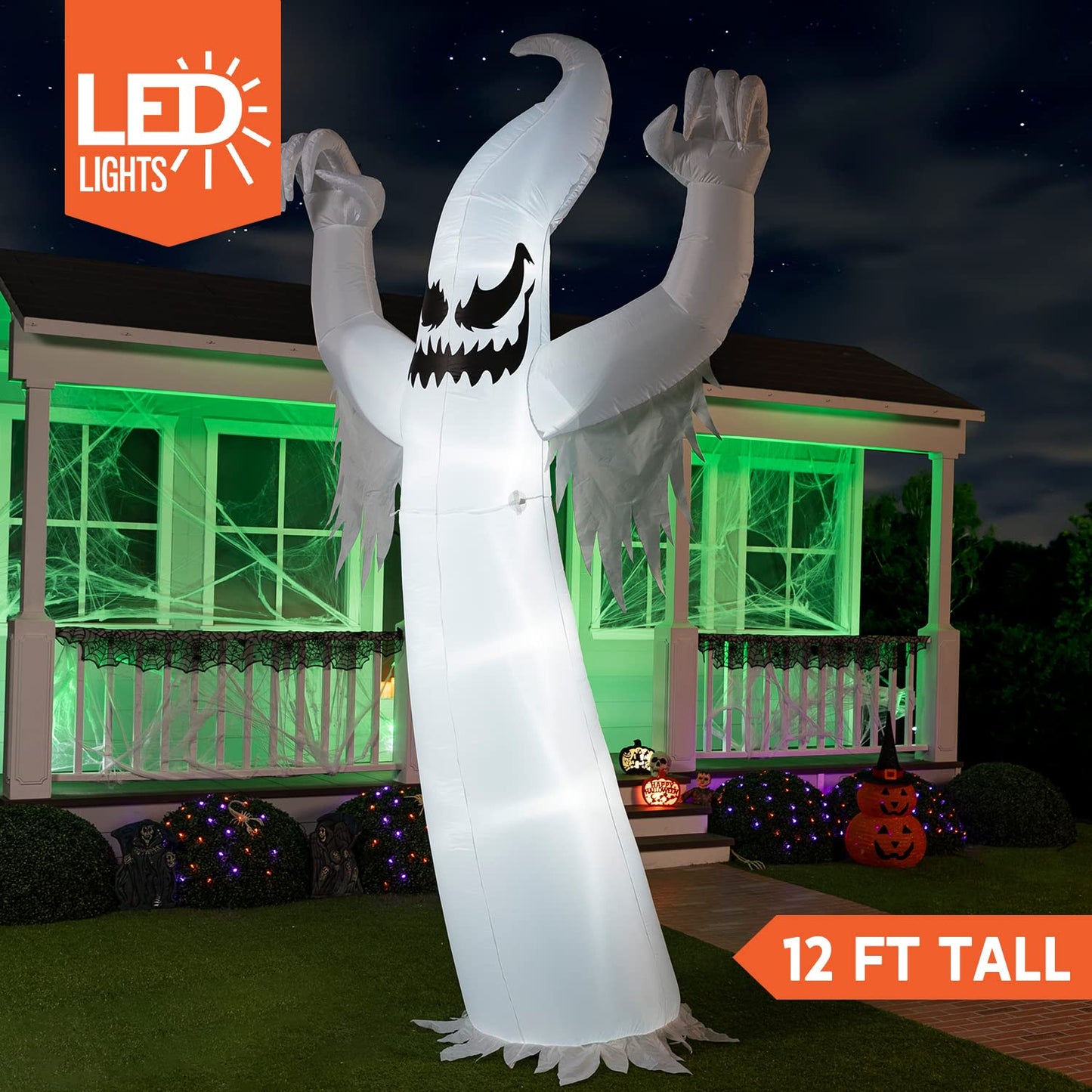 SYNCFUN 12 ft Halloween Inflatable Ghost,Giant Ghosts inflatables with Build-in LEDs Outdoor Decorations,Blow Ups Halloween Yard Inflatables