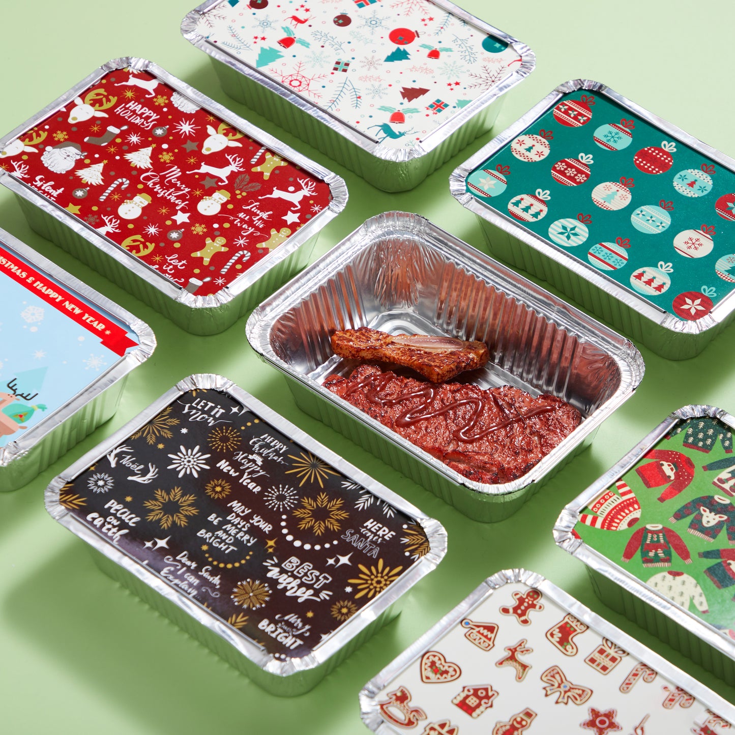 SYNCFUN 48 Pcs Christmas Cookie Tins with Lids for Gift Giving, Rectangular Treat Foil Containers, Disposable Food Storage Pan for Holiday Leftovers Goodie Container or Cookie Exchange
