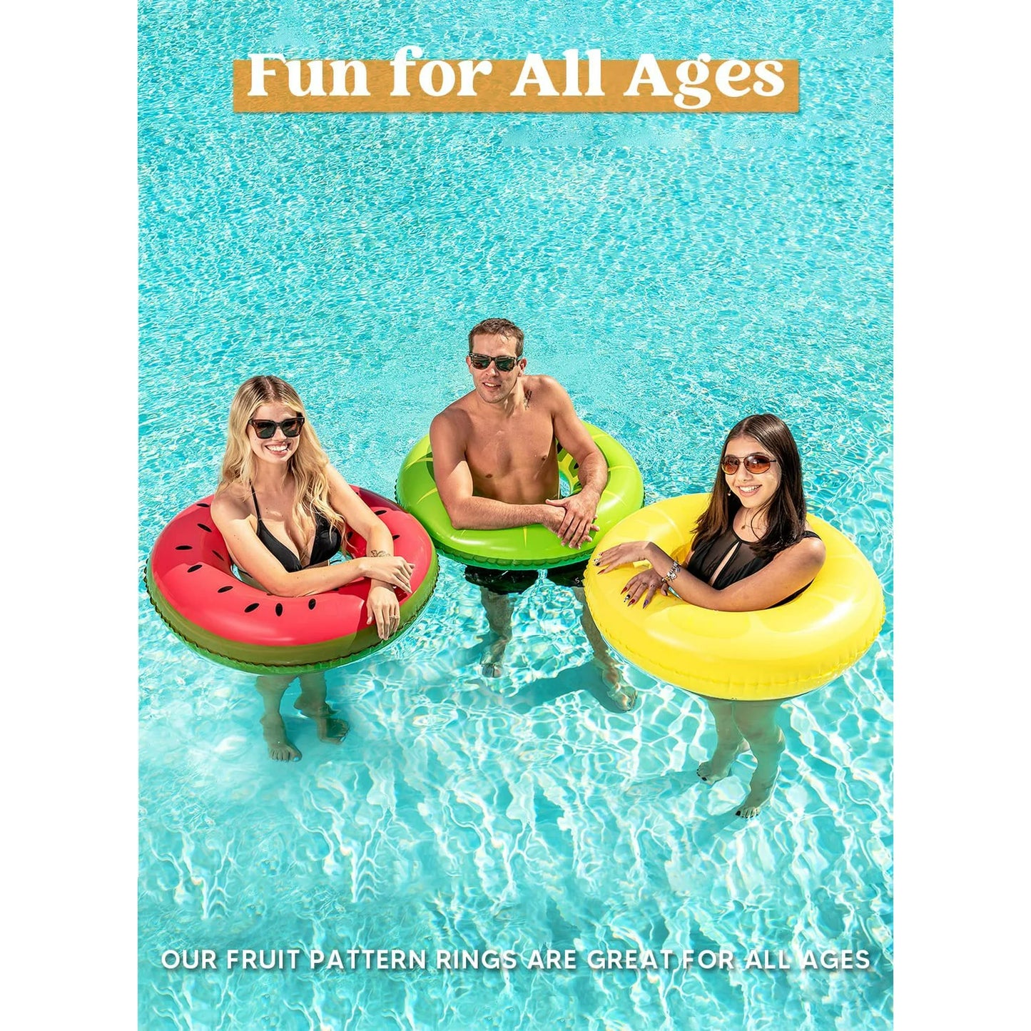 JOYIN 3 Pack Inflatable Pool Floats for Kids Adults, Fruits Swim Tube Pool Rings Swimming Rings Floaties for Swimming Pool Party Decorations