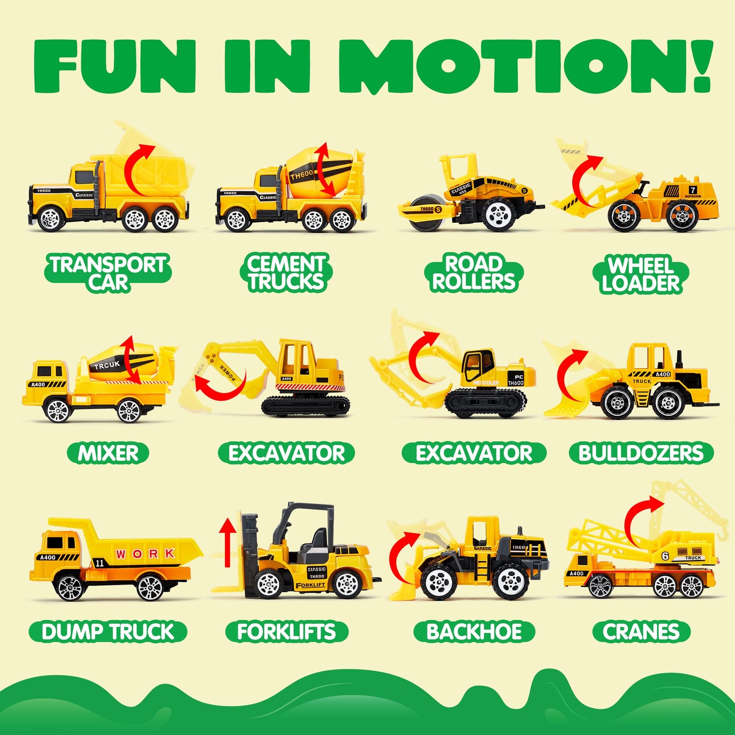 Syncfun 25 in 1 Die-cast Construction Play Vehicle Set, Vehicles with Sounds and Lights in Carrier Truck, Push and Go Car Toy, Kids Birthday Gifts for 3 4 5 6 Years Old Boys