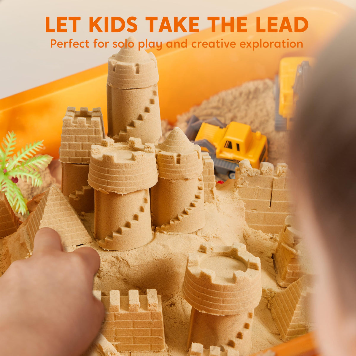 Child building a sand castle construction scene