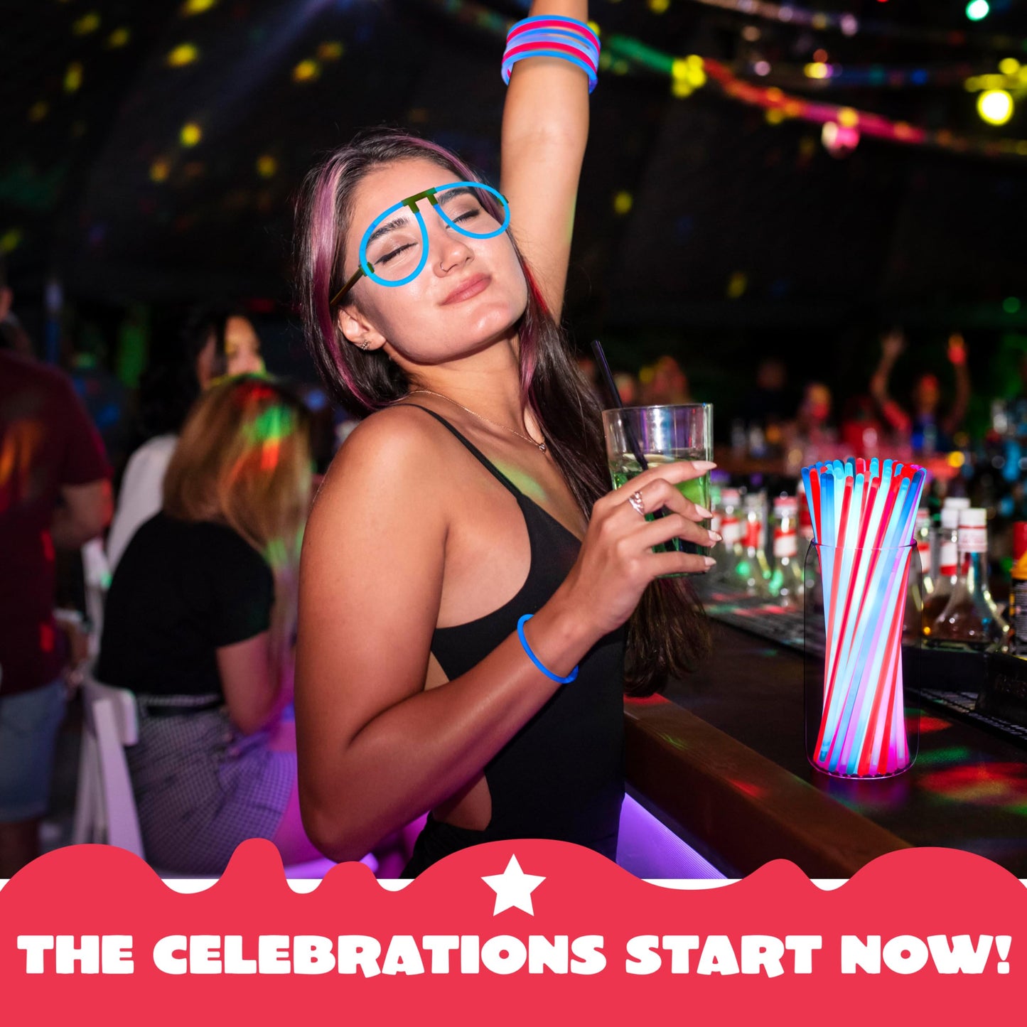 99 pieces of July 4th patriotic glow stick bracelets, necklaces, glasses