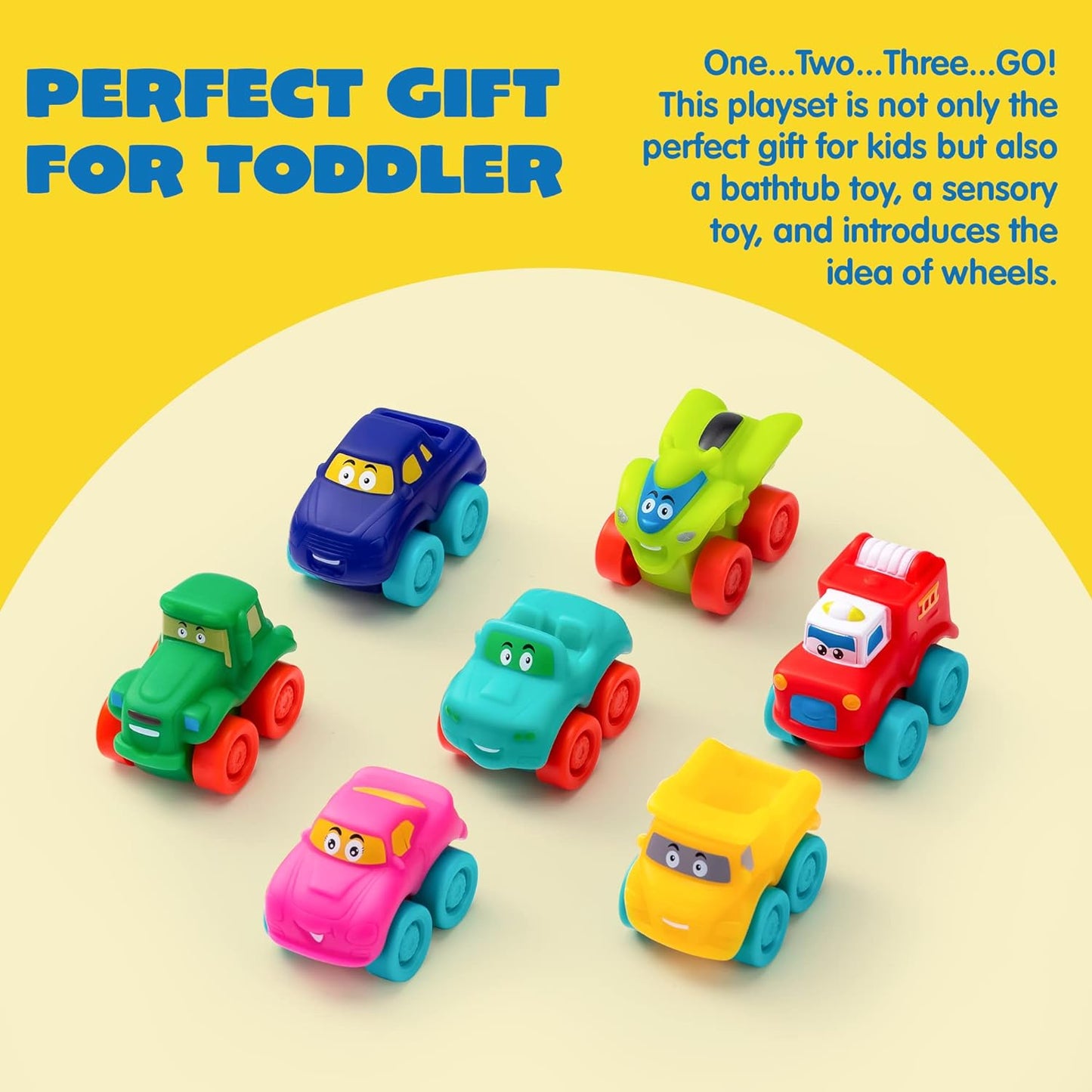 SYNCFUN Cartoon Cars, Soft Rubber Toy Car Set, Mini Toy Vehicles, Bath Toy Car for Toddlers, Gift for Boys and Girls Christmas Birthday, Summer Beach and Pool Activity, Party Favors for Kids