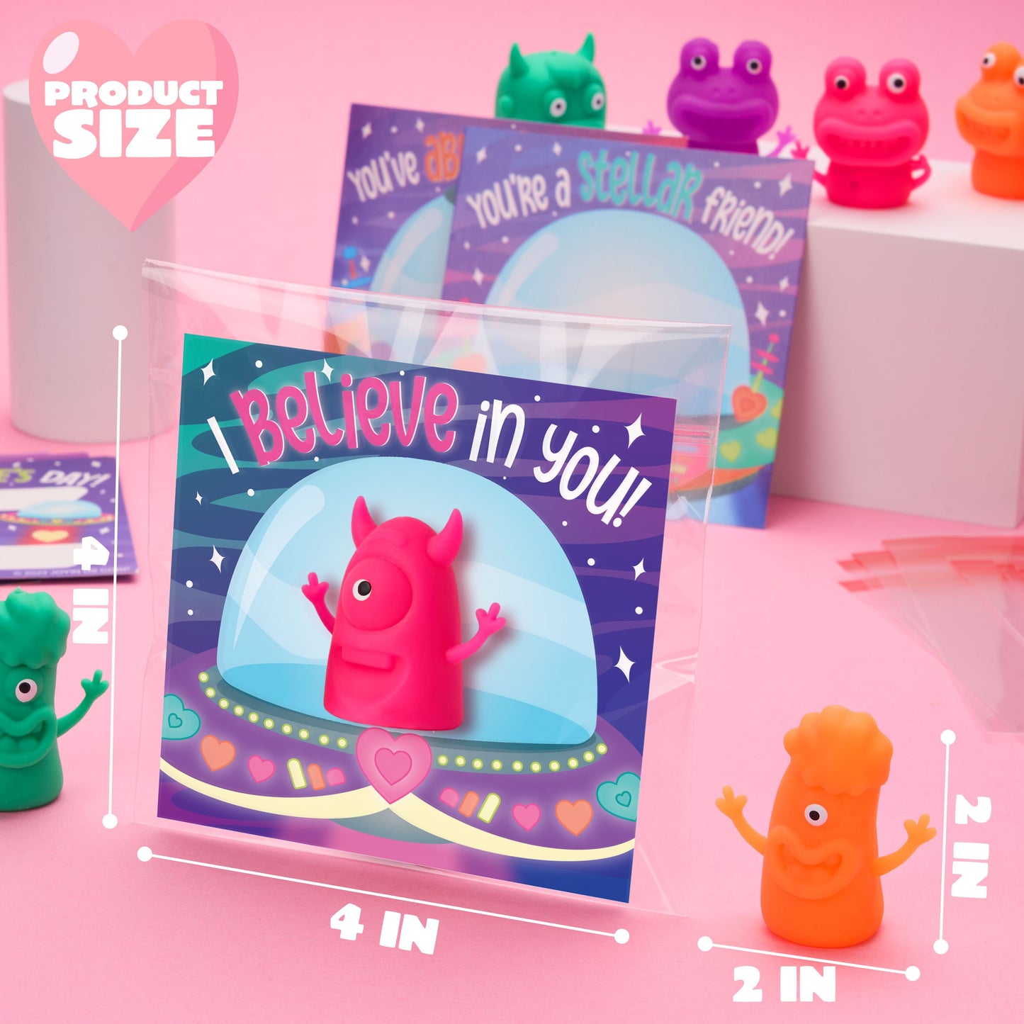 30 Packs Valentine's Day Finger Puppets with Cards, Classroom Exchange Gift for Kids, Valentine's Party Favors, Holiday Reward Prizes