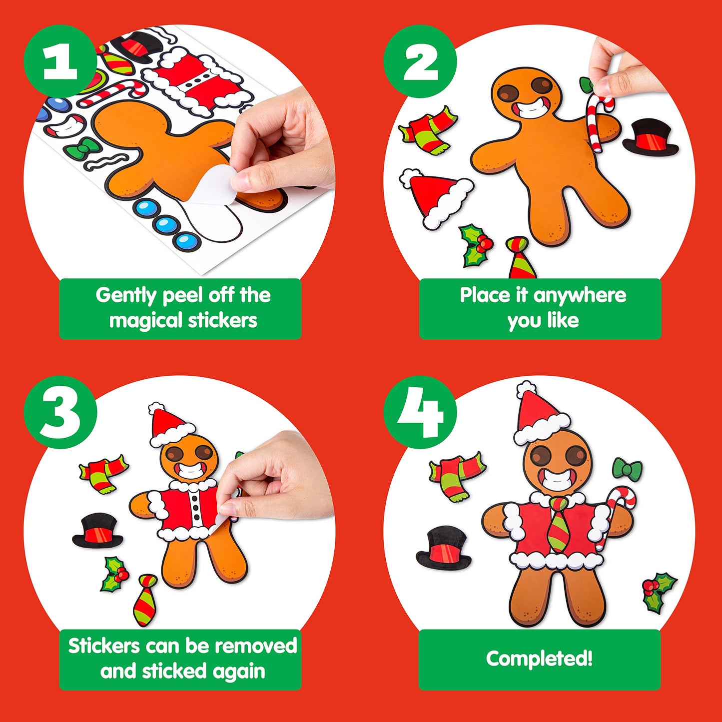 SYNCFUN 36 Pcs Christmas Make-a-face Sticker Sheets for Kids, Make Your Own Christmas Gingerbread Sticker Series and Trees Sticker Sheets for Kids Party Favors Christmas Craft