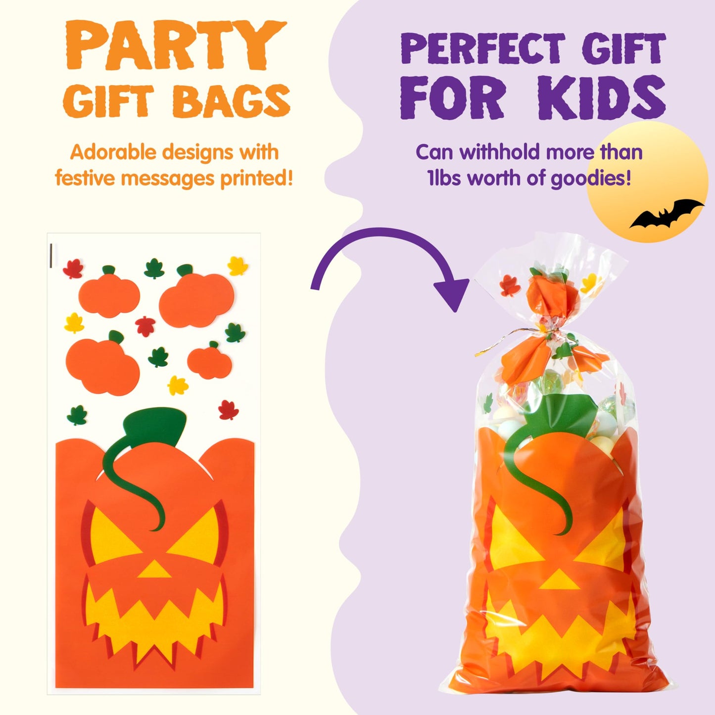 Joyfy 108 Pcs Halloween Treat Bags Cellophane Bags with Twist Ties,Goodie Bags for Snack Cookie Candy,Halloween Gift Trick or Treat Bags,Halloween Party Supplies