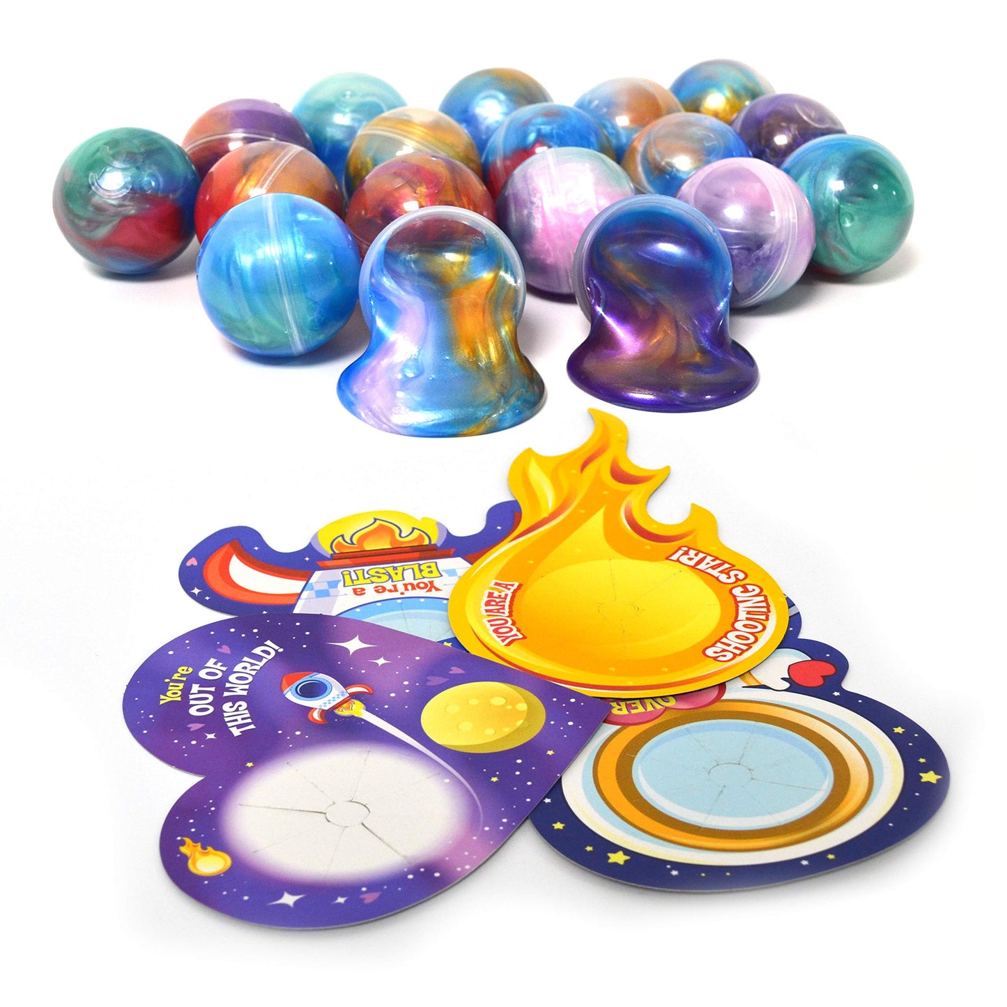 28 Packs Valentines Galaxy Slime With Cards for Kids, Stress Relief Fidget Toy for Kids Valentines Class Exchange Cards, Valentines Party Favors