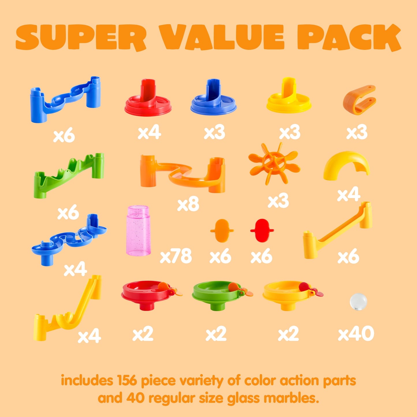 Joyfy 196 Pcs Marble Run, Construction Marble Maze Game, STEM Educational Toy, Building Block Toy, Gift for Kids Toddler Aged 3 4 5 6 7 8
