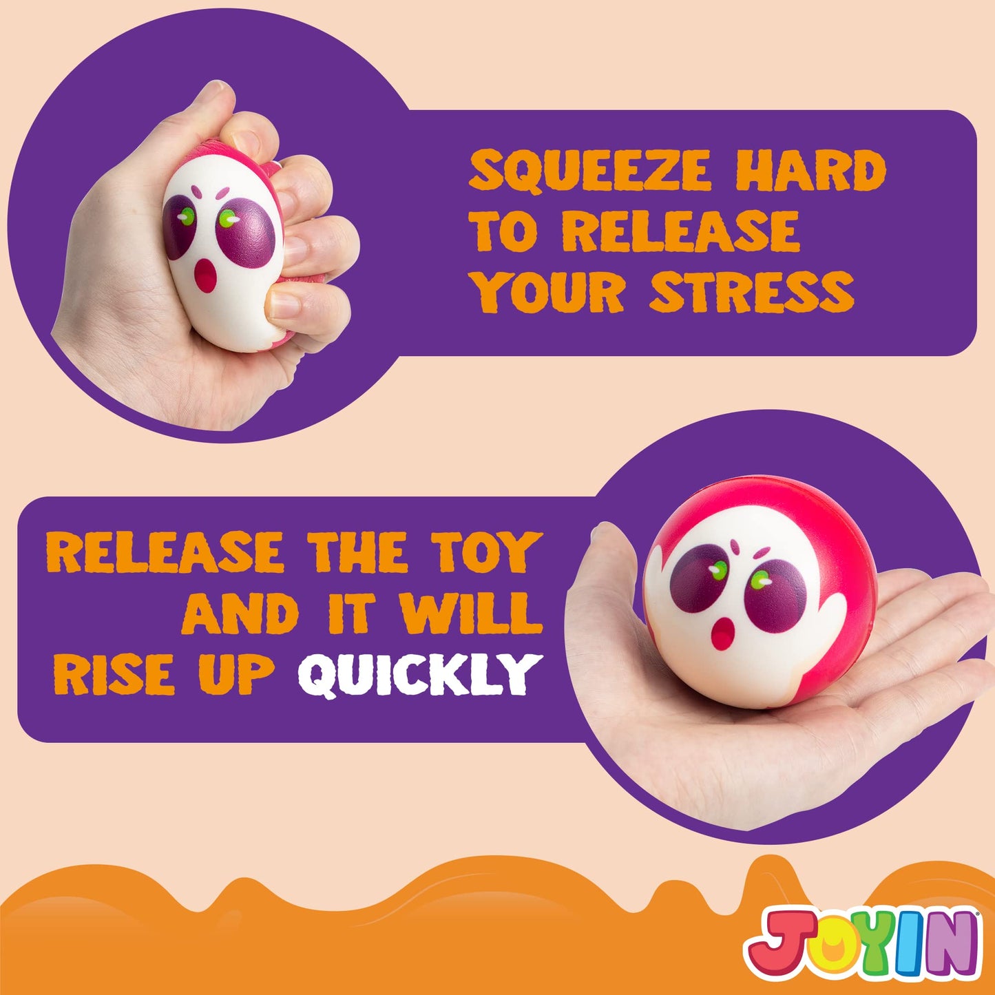 JOYIN 24 Pcs Halloween Stress Balls for Kids,Halloween Funny Stress Balls Fidget Toys Bulk,Halloween Squishy Toys,Halloween Party Favor