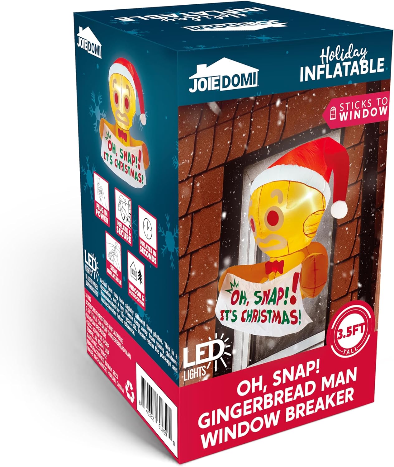 Joyfy 3.5 FT Christmas Inflatables Window Outdoor Decorations,Gingerbread Man with Oh Snap Banner Broke Out from Window Blow Ups Yard with Built-in LEDs for Holiday