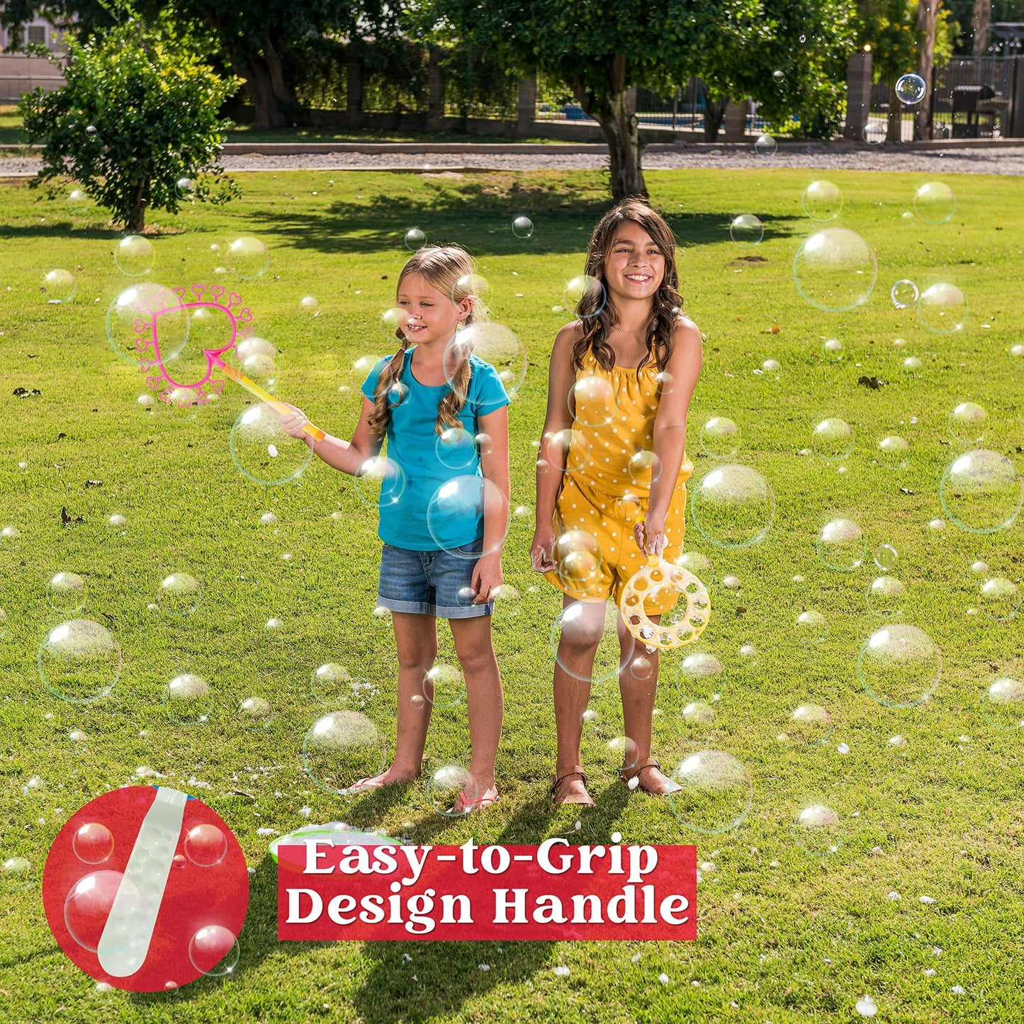 Syncfun 48Pcs Big Bubble Wands Set, 18" Giant Bubble Bottle with Tray Bulk, Large Bubble Wands for Kids Adults Gifts, Summer Outside Bubble Toys, Easter Basket Stuffers, Birthday Party Favors