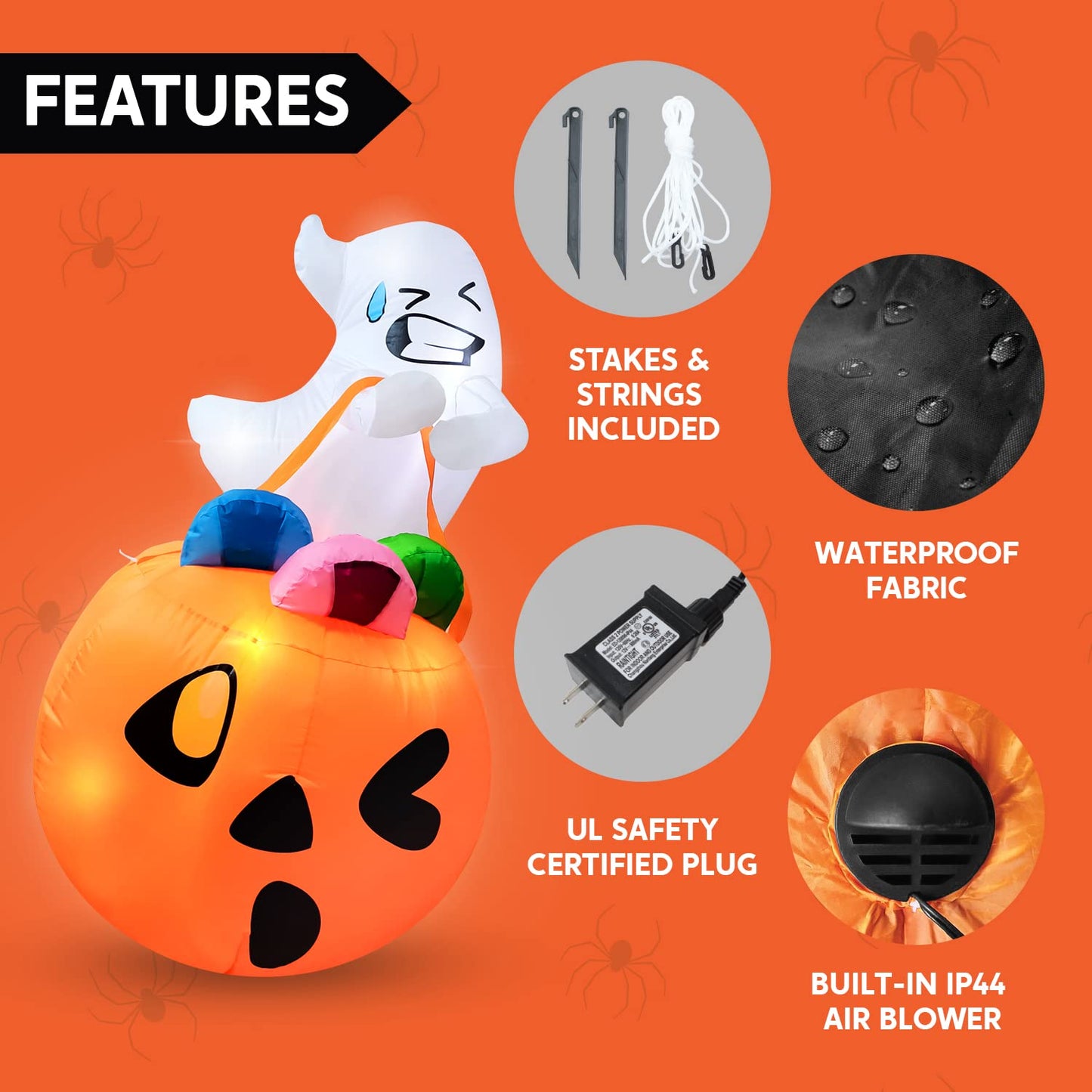 Syncfun 5 FT Halloween Inflatable Light up Ghost Lift Pumpkin Candy Bag Decorations Halloween Inflatables Outdoor Decorations,Blow up Halloween Yard Decorations