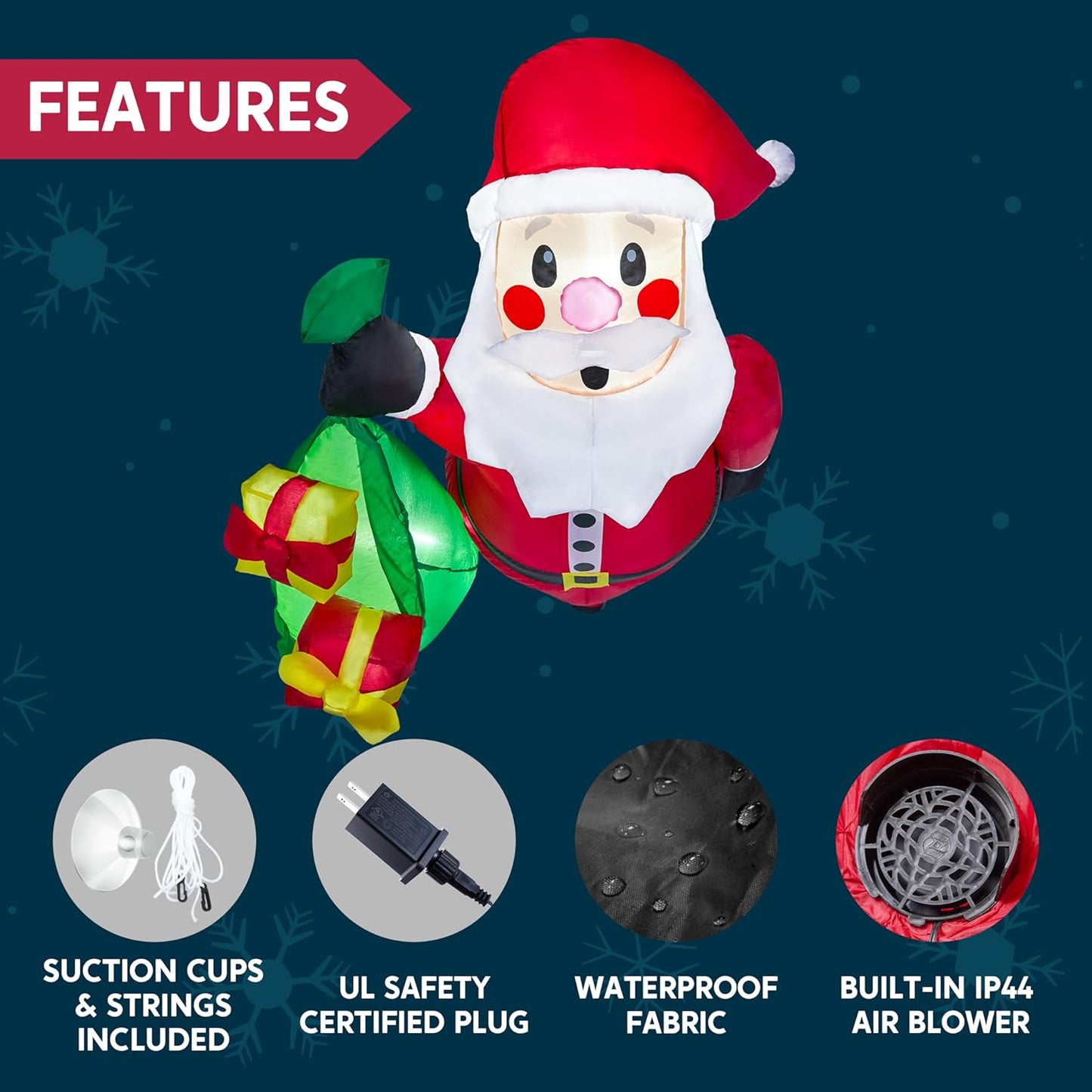 Syncfun 3.5 FT Christmas Inflatables Window Outdoor Decorations,Santa with Gift Bags Broke Out from Window Blow Ups Yard with Built-in LEDs for Holiday Party Garden Lawn Decor