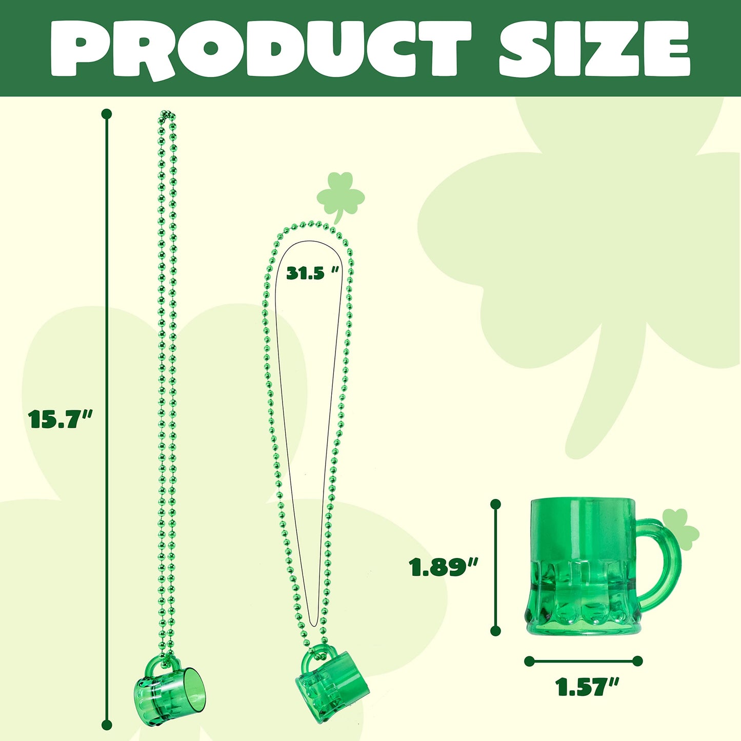 12 pieces of St. Patrick's Green Cup Bead Necklace, suitable for children, women, and men