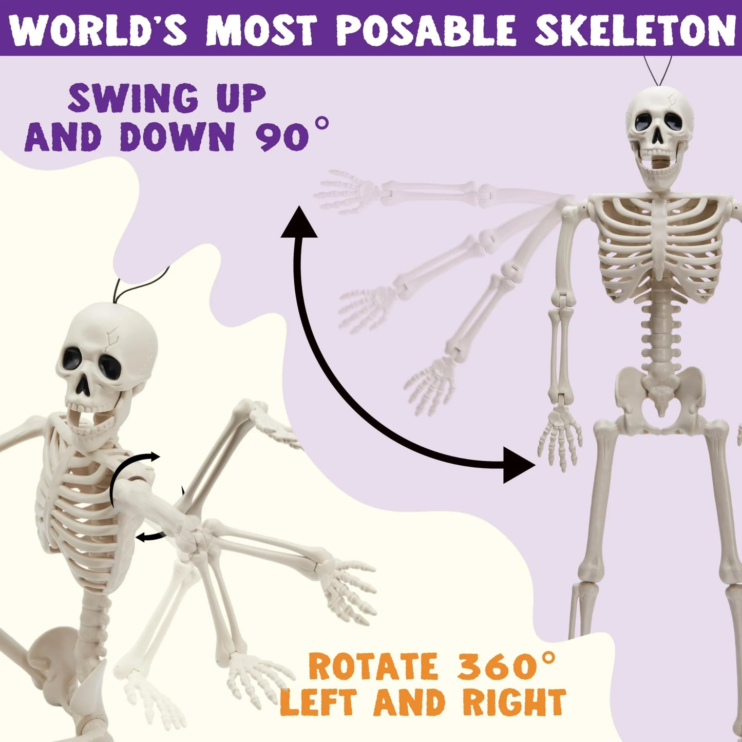 Joyfy 3 Pcs Skeleton Halloween Decorations,16 Inch Full Body Poseable Skeleton with Movable Joints for Halloween Indoor Outdoor Party,Graveyard,Haunted House Accessories