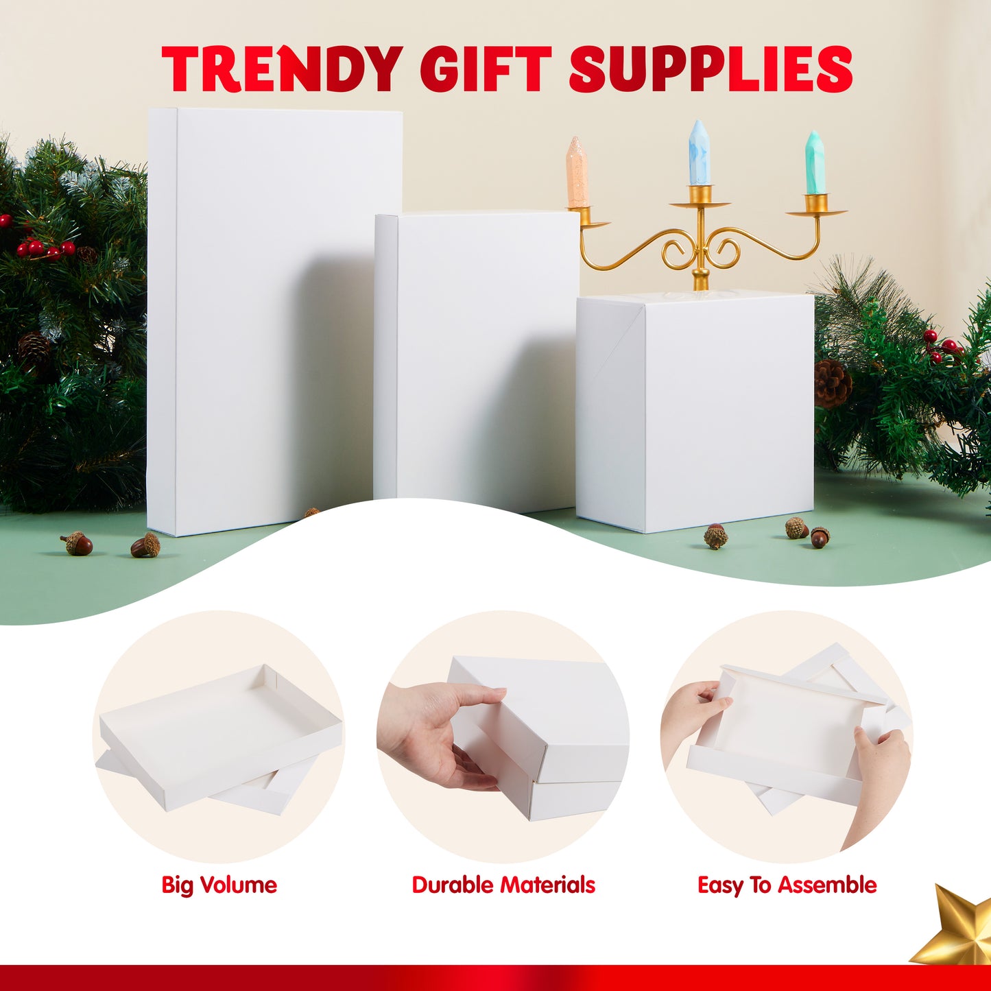 Joyfy 12 Pcs White Kraft Cardboard Boxes Gift Wrap for Christmas Holiday, Festive Xmas Wrapping Shirt and Lingerie Cupcake DIY Boxes