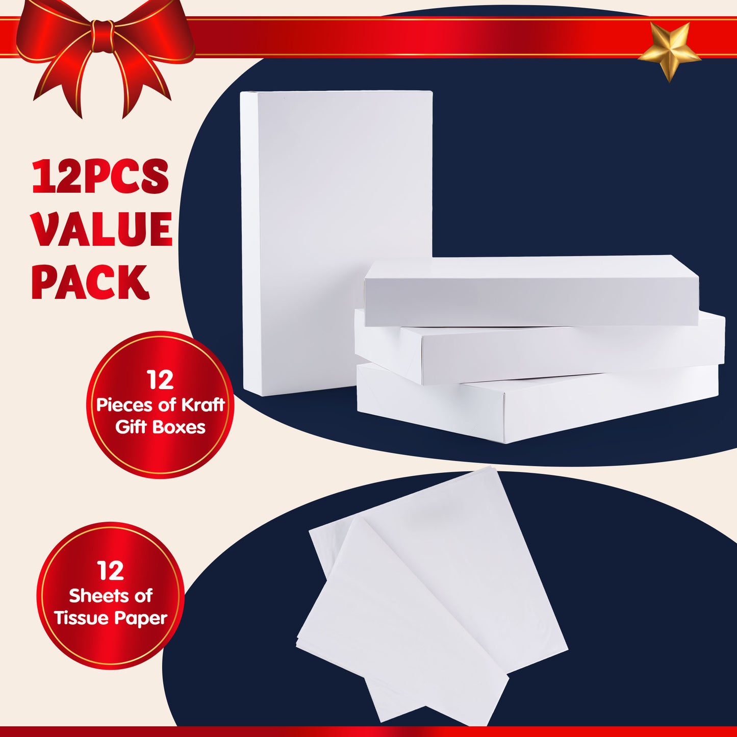 Joyfy 12 Pcs White Gift Boxes with Lids for Sweaters, Robes for Christmas, Holiday, Xmas, Father's Day, Birthdays Gift Wrapping, School Classrooms Party Favors Supplies