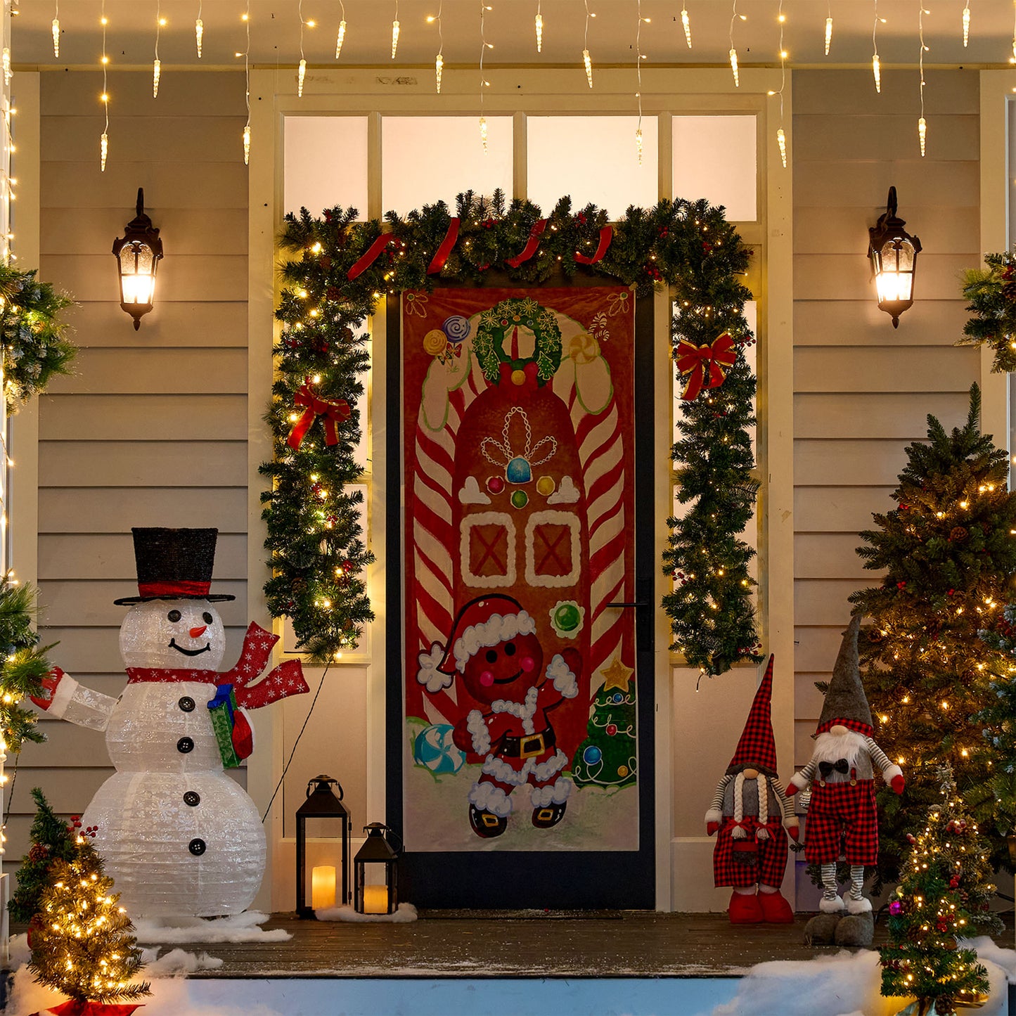 SYNCFUN Christmas Ginger Bread House Window Door Cover Winter Holiday Party Decoration 72X30 Inches
