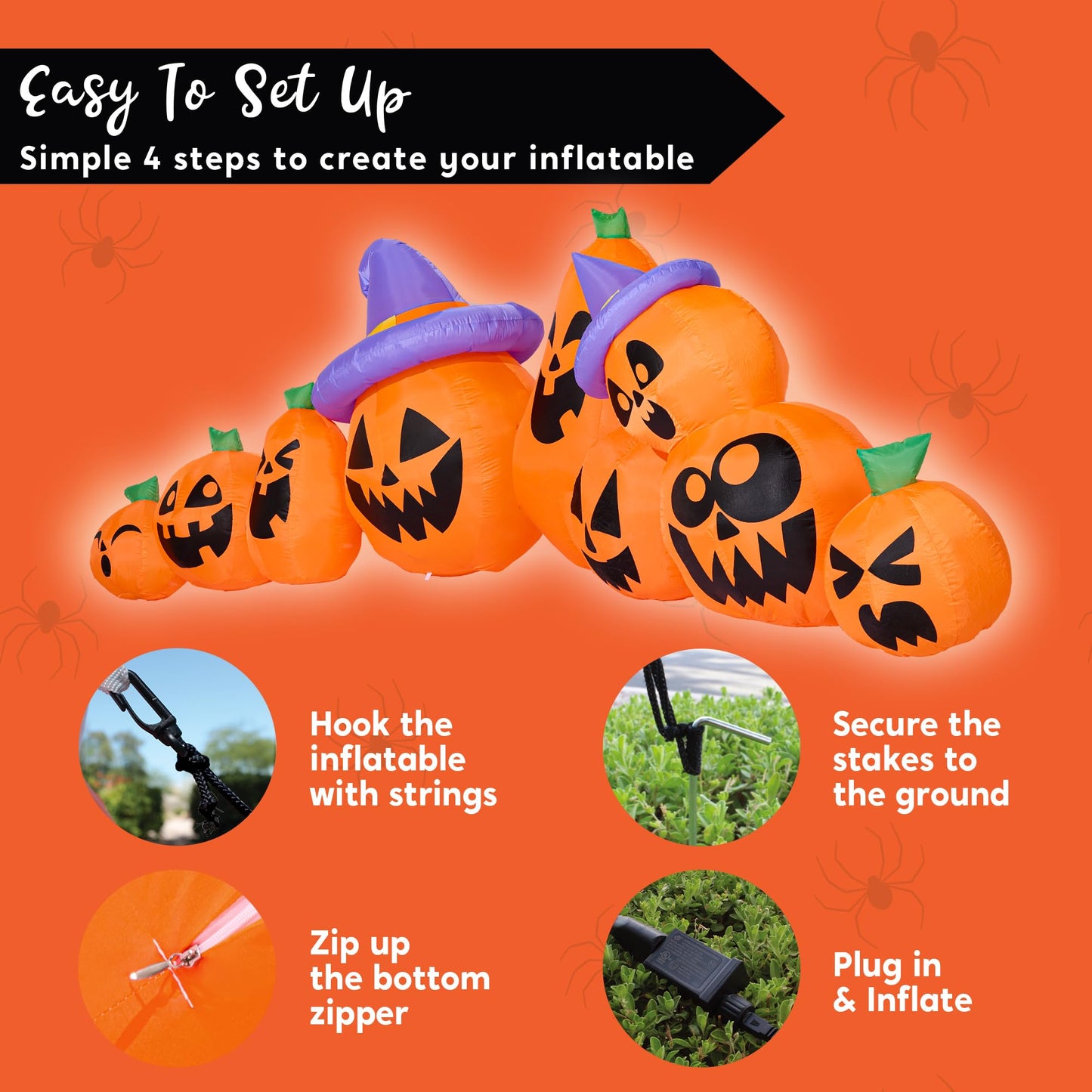 Syncfun 12.5 FT Halloween Inflatable Long Pumpkin with Witch Hat Decorations Inflatables with Build-in LEDs,Halloween Decor Outdoor Blow Up Yard Decorations