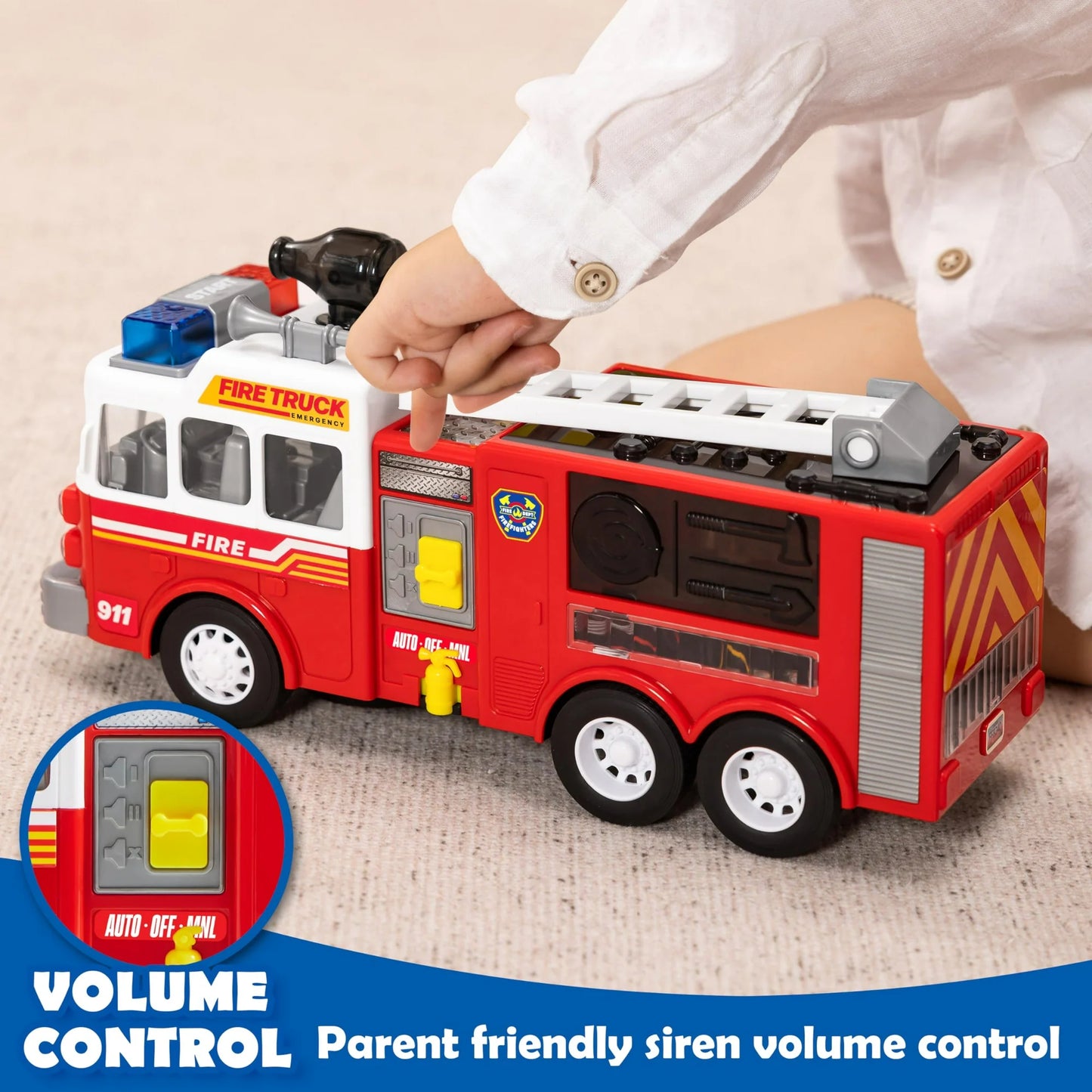 SYNCFUN Fire Truck Toy, Bump and Go Fire Engine Trucks with LED Projections & Sirens, Boys & Girls Firetruck for Kids Birthday