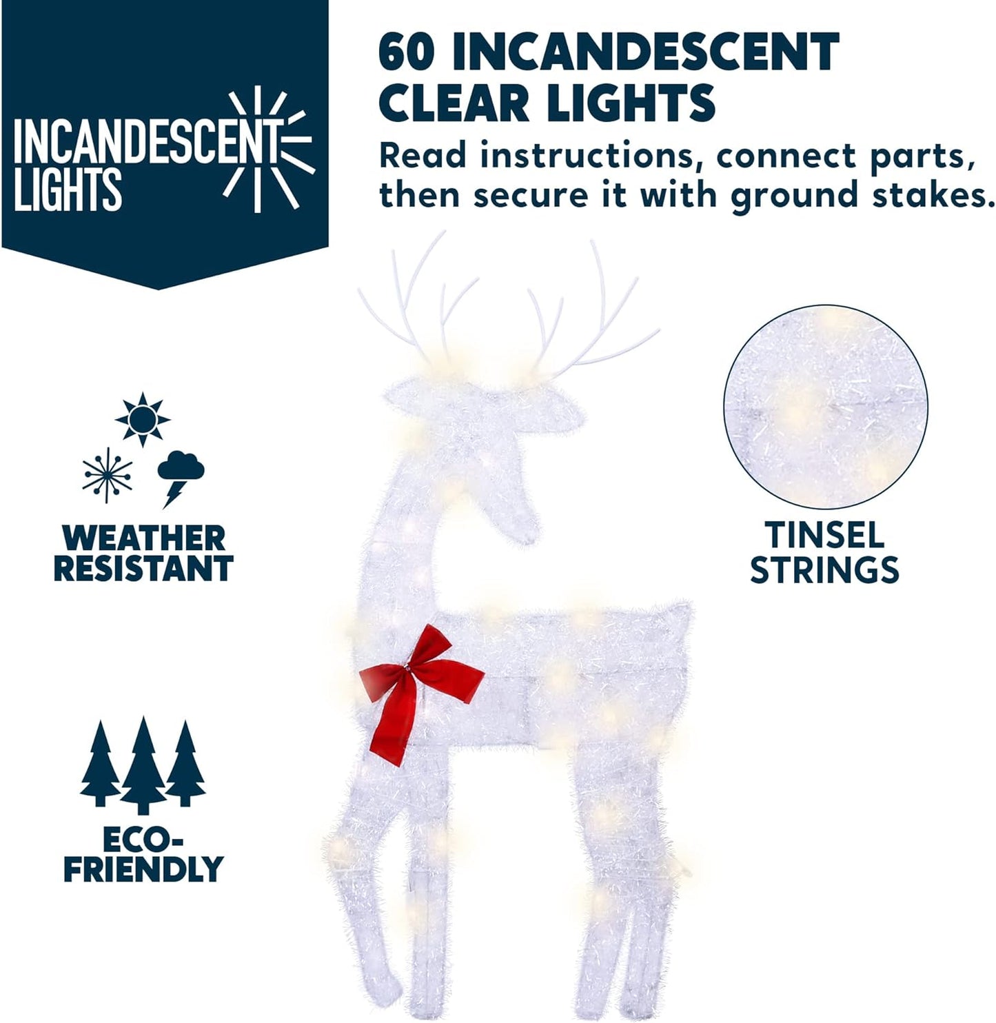 SYNCFUN 3 Pcs Reindeer Family Yard Light Christmas Outdoor Decorations,2D 60 Pre-Lit LED Reindeer Christmas Decorations,Christmas Yard Light with Stakes Holiday Decor