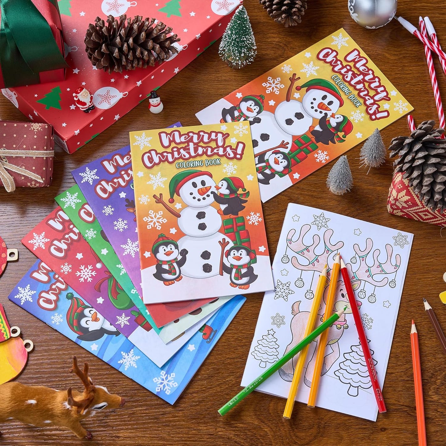 SYNCFUN 48 Pcs Christmas Coloring Book Bulk in 6 Covers, Xmas Mini Coloring Books for Kids with Snowman, Santa Santa, Reindeer(Age 8+)