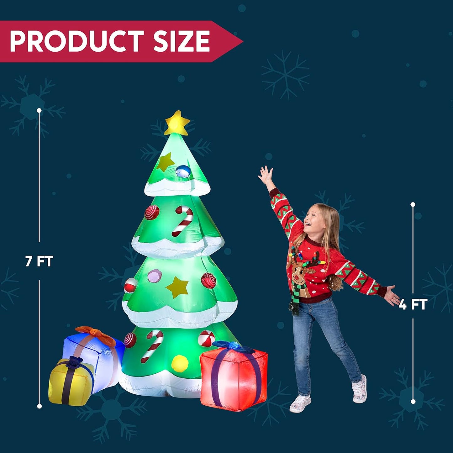 Joyfy 7 FT Christmas Inflatables Christmas Tree Outdoor Decorations,Giant Christmas Inflatable Tree with 3 Gift Boxes Blow Ups Yard with Built-in LEDs for Holiday Party Garden Lawn Decor