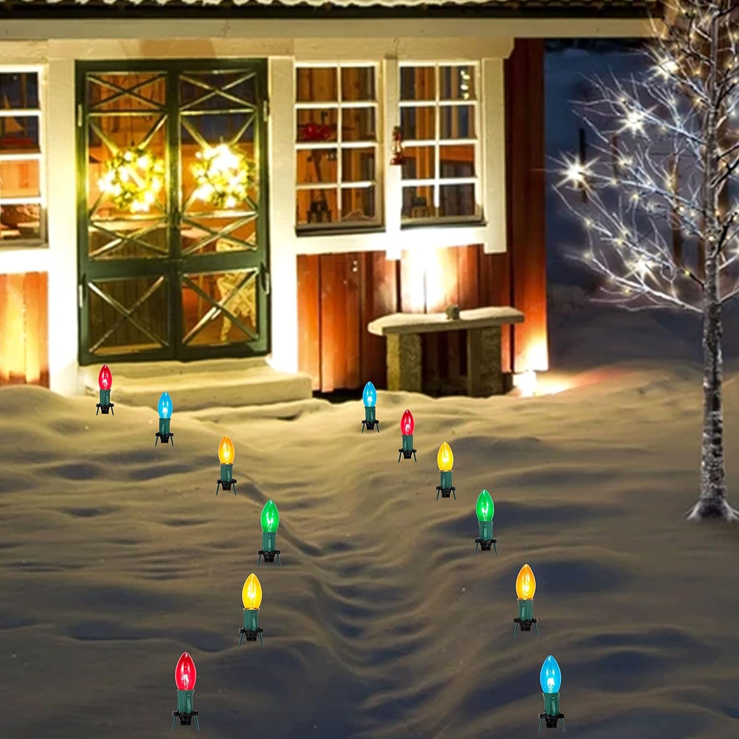 Joyfy Christmas Pathway Lights Outdoor,30.75 FT 24 C9 LED Walkway Lights with Marker Stakes,Outdoor Christmas Lights for House Warm White Christmas Decorations
