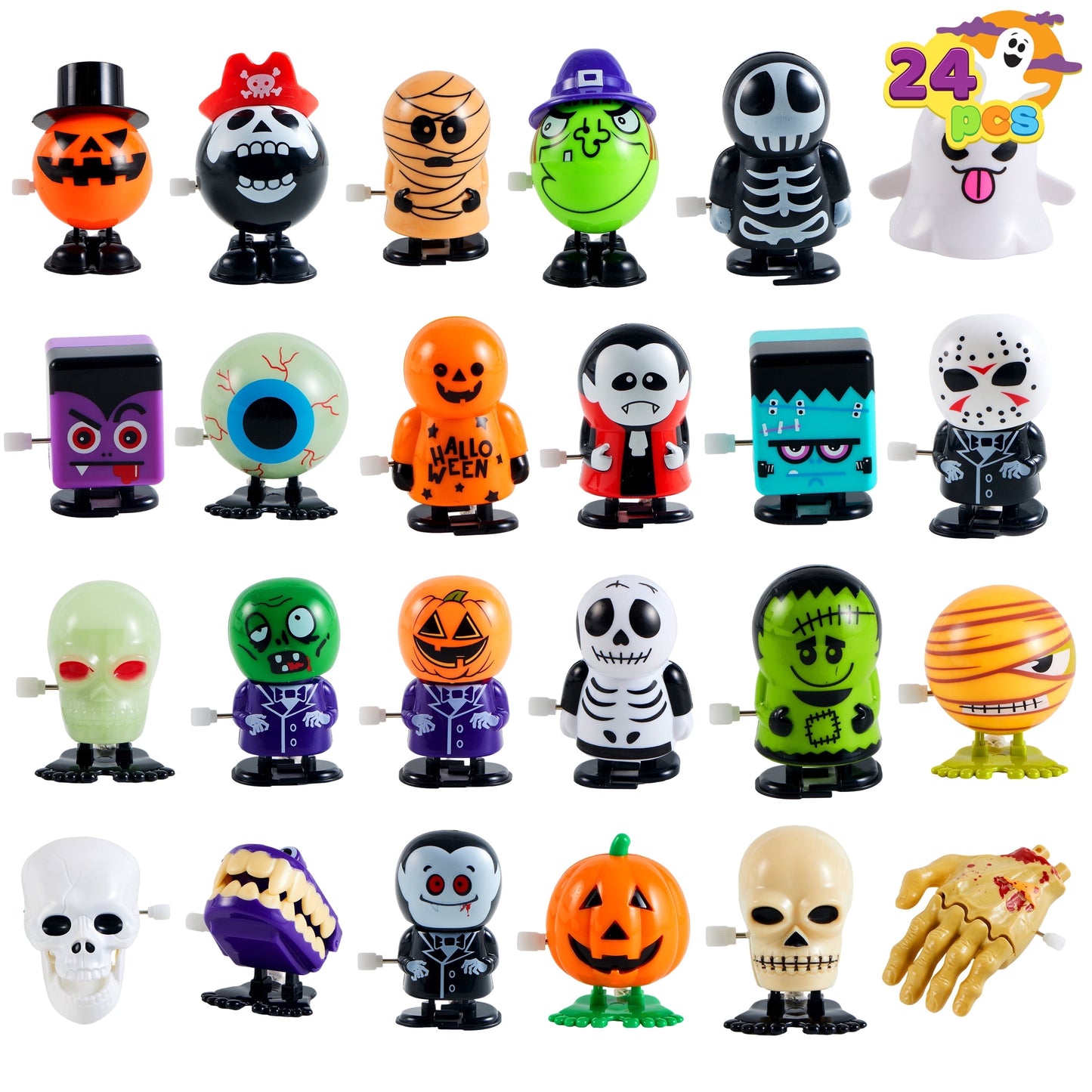 Joyfy 24 Pcs Halloween Wind Up Toys for Kids Gifts, Toys Bulk for Halloween Party Favors, Goody Treat Bag Stuffers Fillers, Classroom Prizes