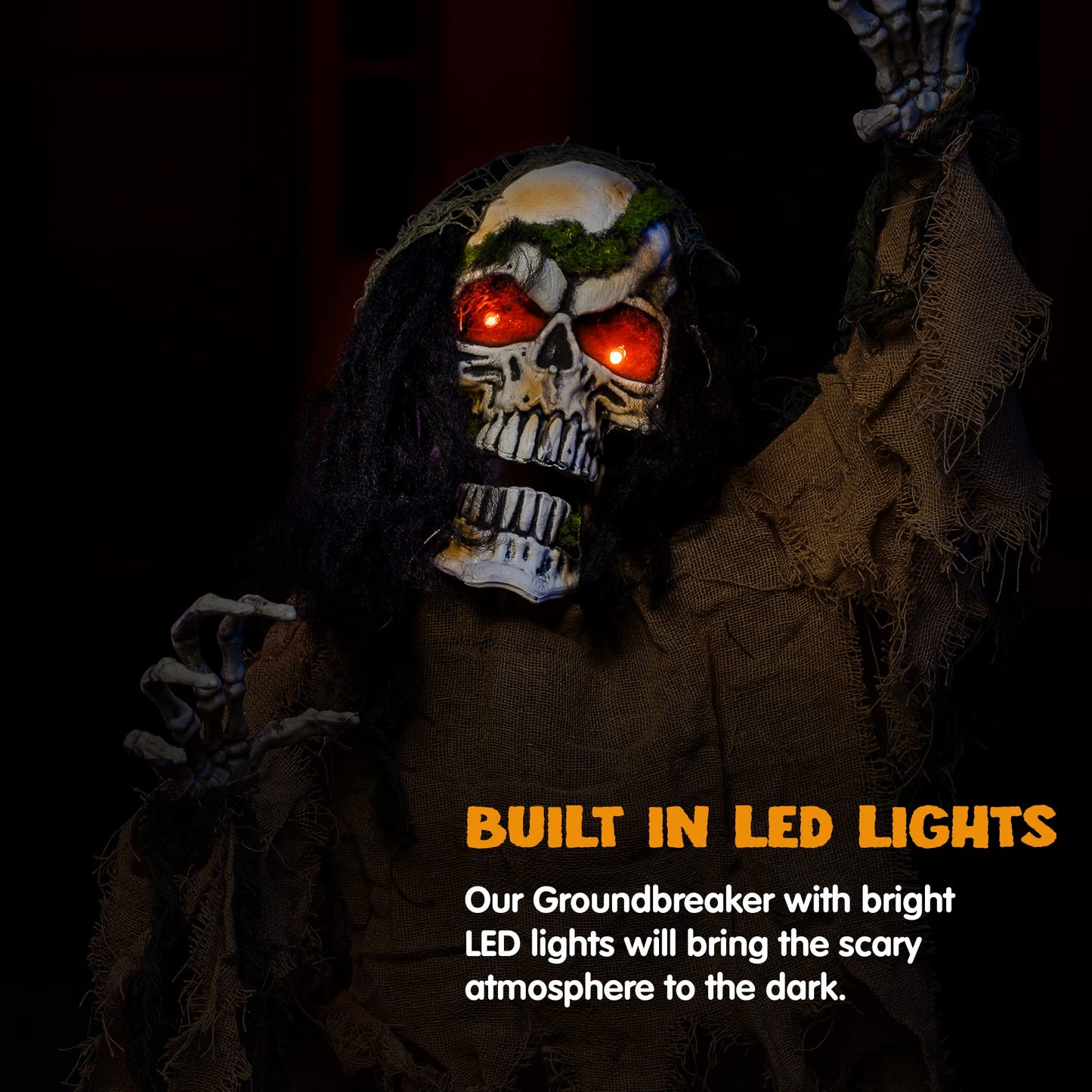 Joyfy Animated Halloween Groundbreaker Halloween Decorations Skeleton Zombie with Sound and Flashing Eyes,Outdoor Scary Halloween Yard Decorations,Haunted House Decorations