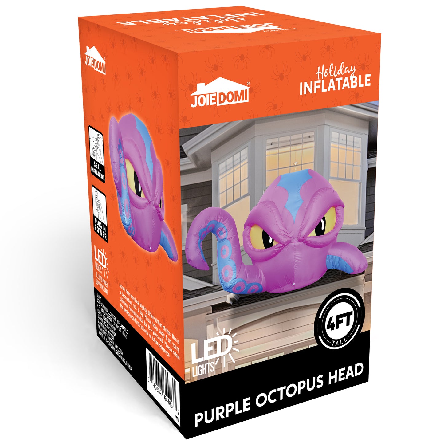 Syncfun 4 FT Halloween Inflatable Purple Octupos Head with Tentacles Broke Out from Window with Built-in LED Blow Up Inflatable for Window Decoration Yard Garden Lawn Decor