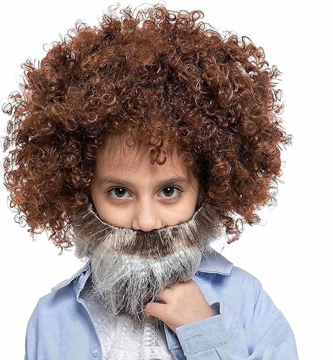 Joyfy Kids 80s Curly Afro Wig and Beard Set, Disco Hippie Costume Accessory for Halloween Party, Cosplay and Themed Dress Up