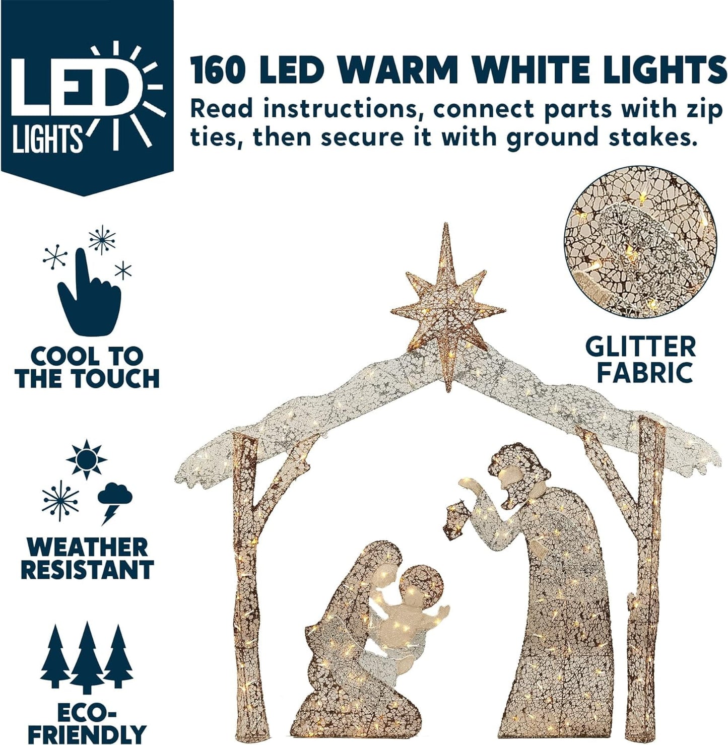 5 FT Nativity Scene Yard Light Christmas Outdoor Decorations,160 Pre-Lit LED Christmas Decorations,Christmas Yard Light with Stakes Decorations Outdoor Holiday Decor