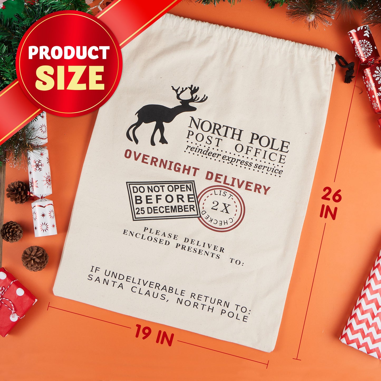Joyfy Christmas Burlap Gift Bag 26" x 19", Extra Large Santa Sack with Drawstring for Xmas Presents Package Storage, Reusable Holiday Party Supplies Christmas Party Favors