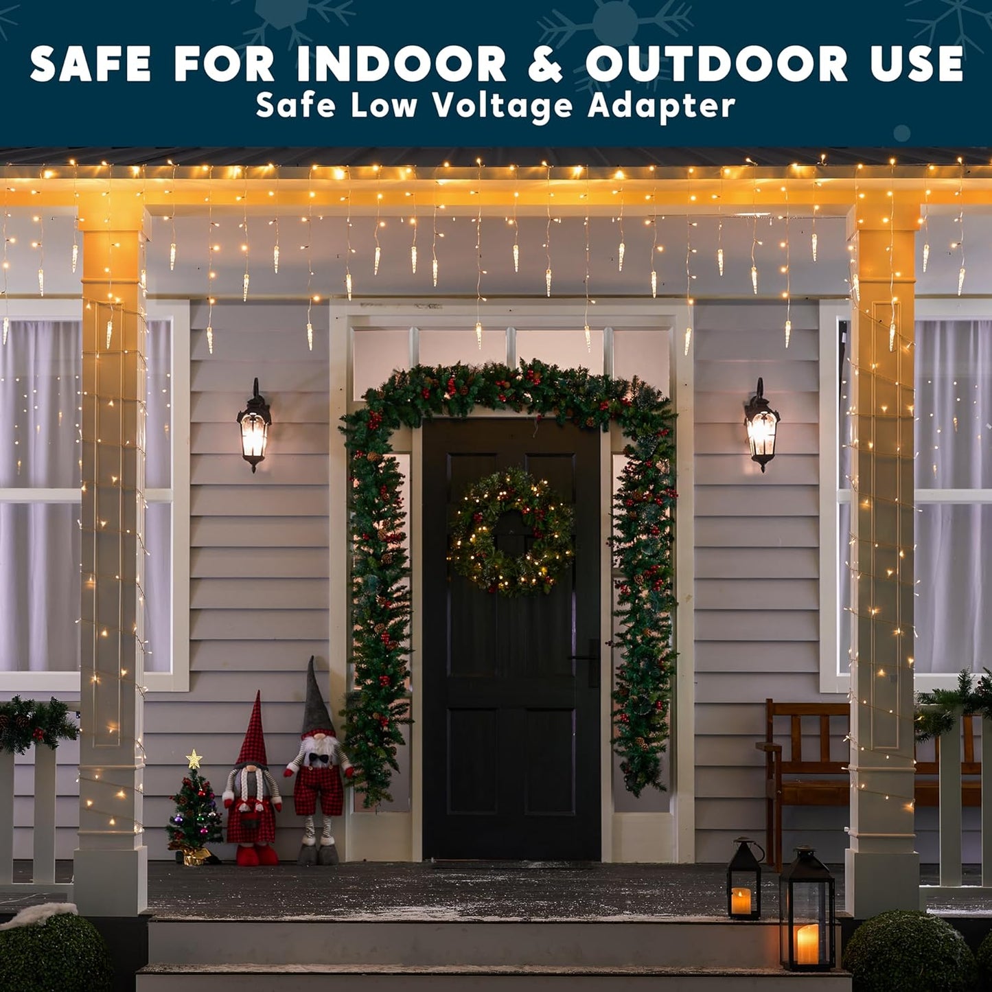 Syncfun 416 LED Christmas Icicle Lights Outdoor Christmas Decor,47.2 FT 8 Modes Warm White Christmas Lights Icicle Lights Indoor for Home Decoration Holiday Eaves Yard Party Indoor