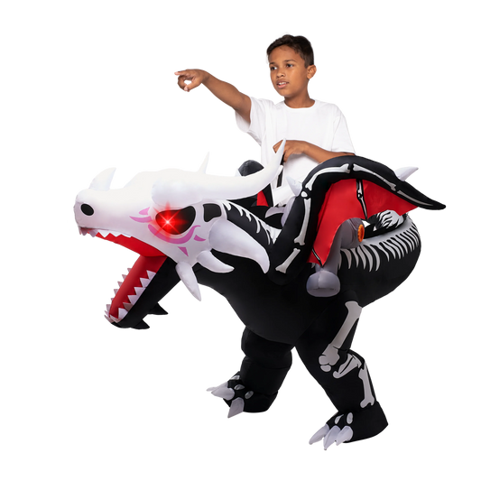 Joyfy Halloween Inflatable Costume for Kids, LED Light Eye Dragon Skeleton Inflatable Costume, Deluxe Horse Riding Costume for Halloween Costume Party