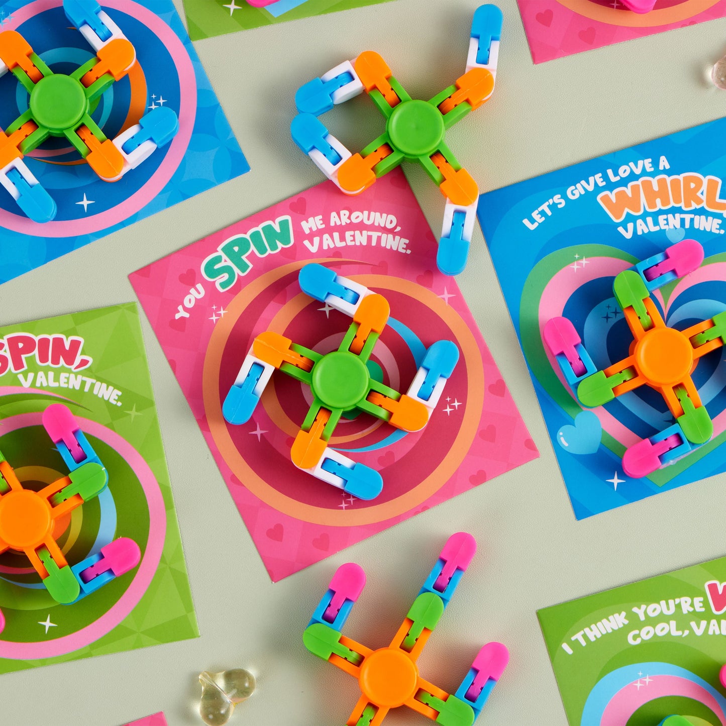 30 Packs Valentine's Day 6-Design Gift Cards with Fidgets Spinners, Deformable DIY Spinners Fingertip, Stress Relief Fidget Toys for Kids and Valentine's Party Favors, Classroom Gift Exchange