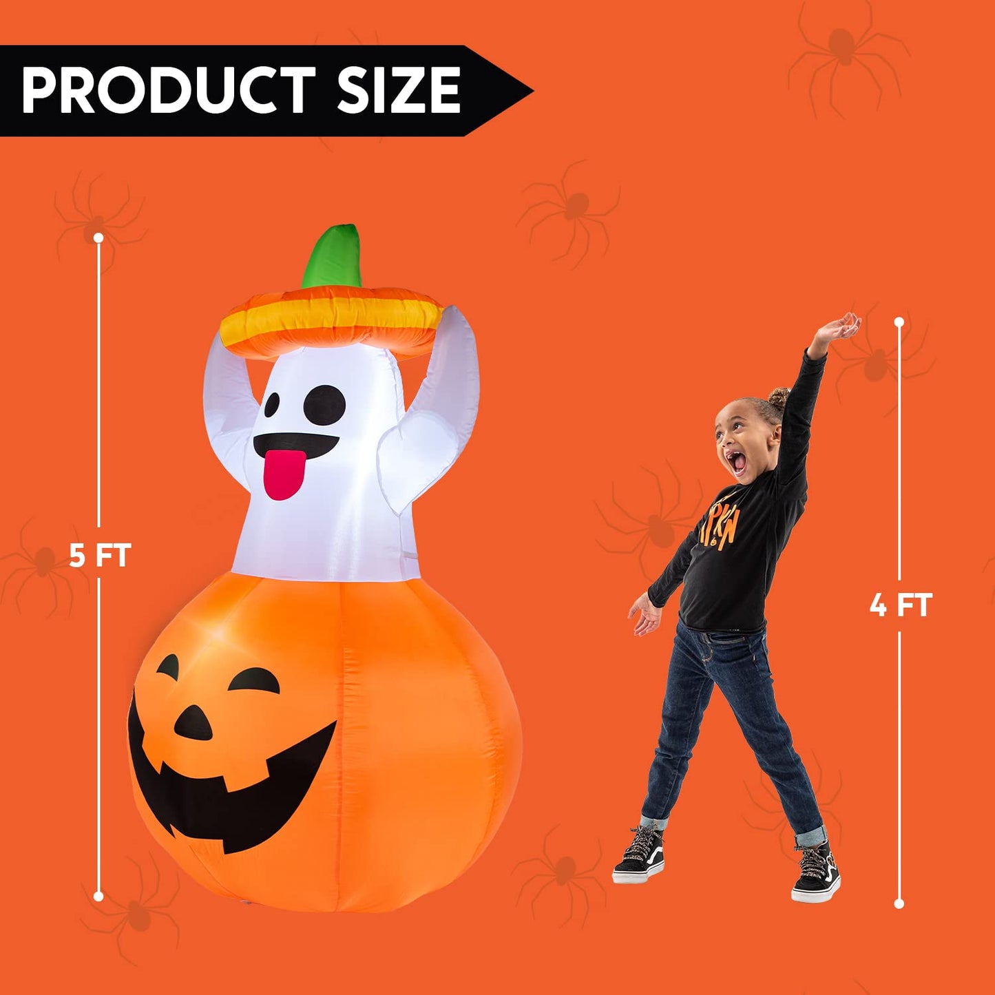 Syncfun 5 FT Halloween Inflatables Light up Pumpkin Ghosts Halloween Inflatables Outdoor Decorations,Blow up Halloween Yard Decorations