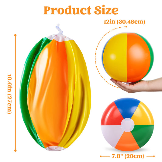 Syncfun 12 Pcs Rainbow Beach Balls Combo Set, 12" Inflatable Swimming Pool Toys for Summer Water Games Kids Birthday Party Supplies