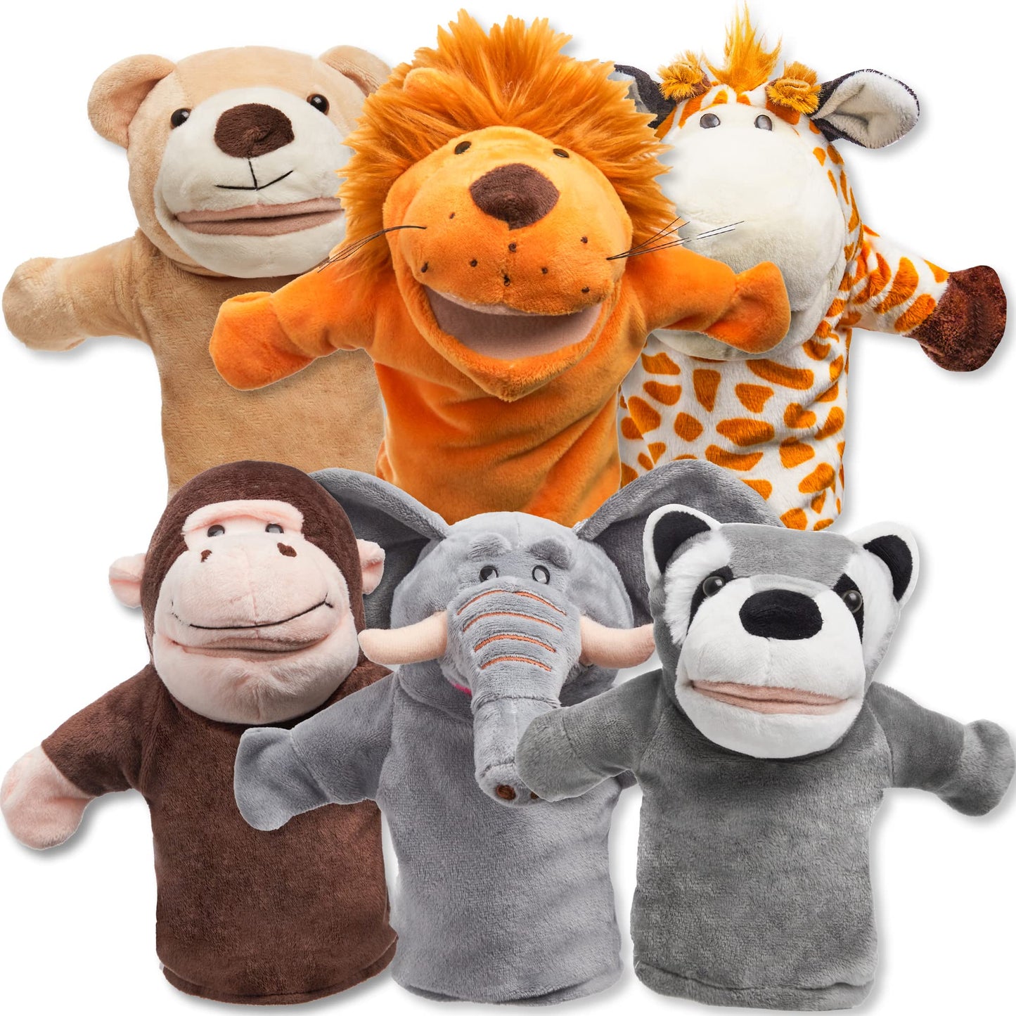 SYNCFUN 6Pcs Kids Hand Puppet with Mouth, Toddler Animal Plush Toy for Show Theater, Birthday Gifts, Easter Basket Stuffers