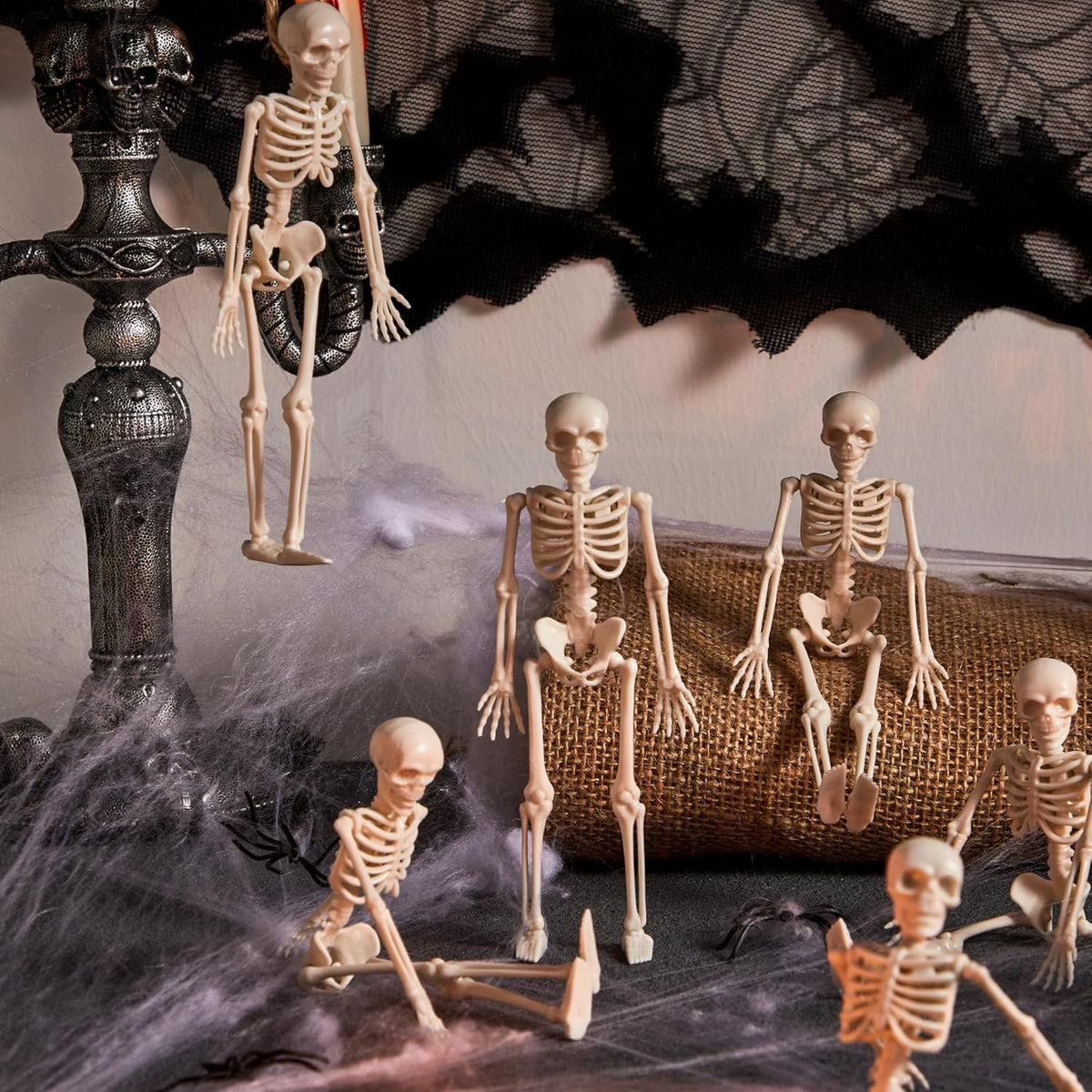 Joyfy 12 PCS 6" Posable Halloween Skeleton Decor for Home Yard, Spooky Scene