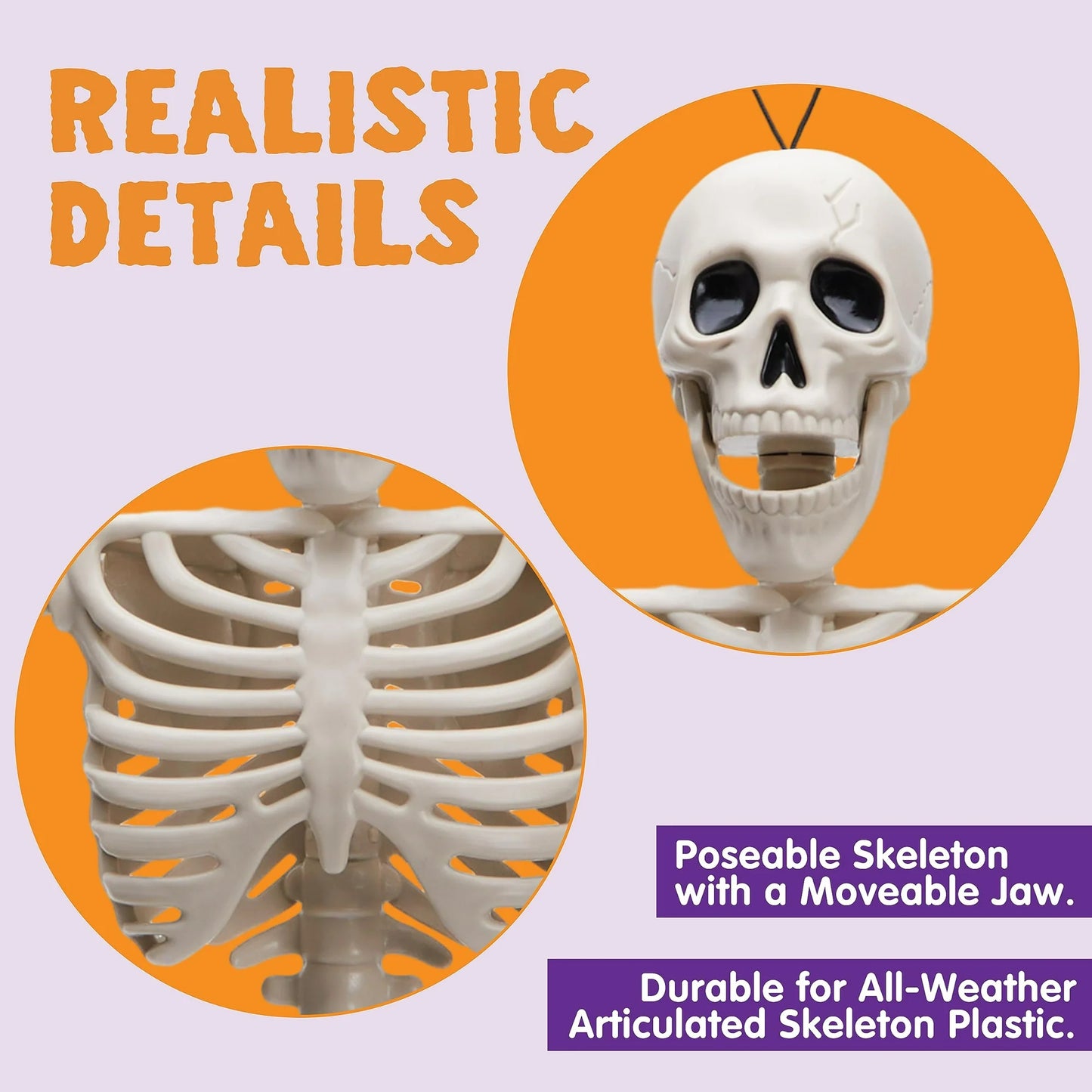 Joyfy 2 Pcs Halloween Skeleton Decorations,16 inch Poseable Skeleton with Movable Joints for Halloween Indoor Outdoor,Haunted House Accessories,White