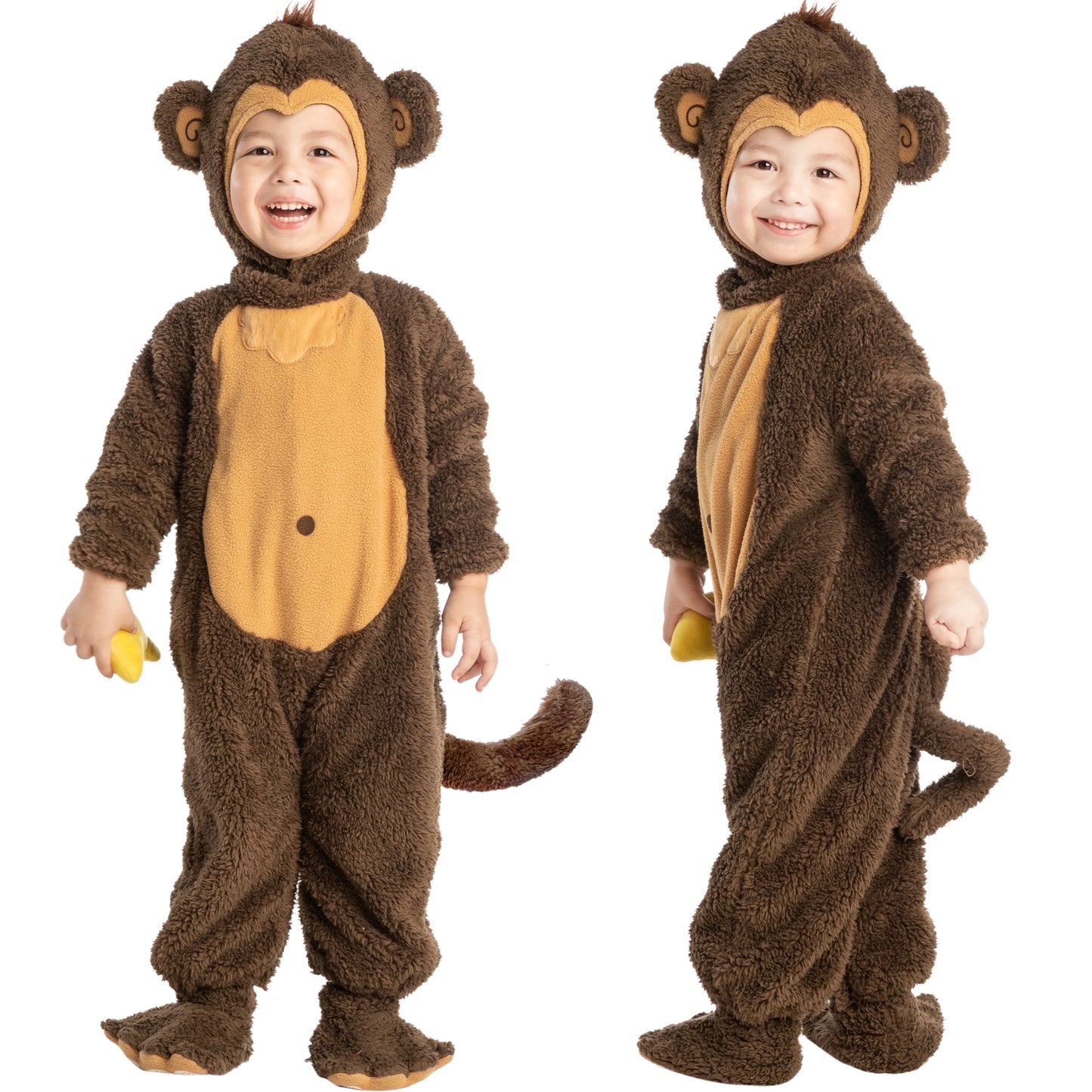 Joyfy Little Monkey Costume with Toy Banana for Toddler, Baby Halloween Costumes, 3 4 Yrs Animal Themed Party Role Playing Cosplay
