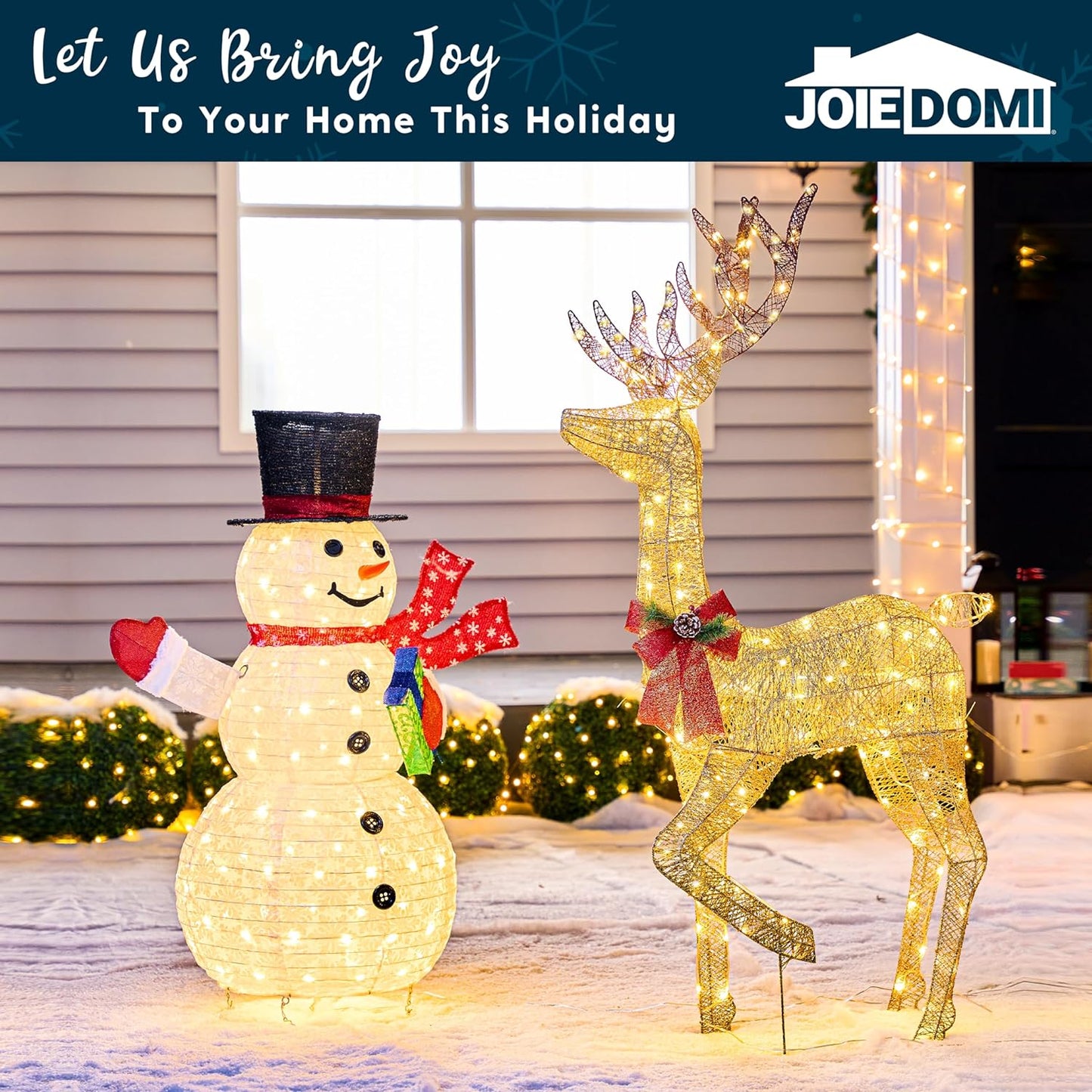 Joyfy 5.5 FT Reindeer Christmas Outdoor Yard Light Decorations,150 LED Lights Reindeer for Christmas Outside Lawn Decor,Warm White Light
