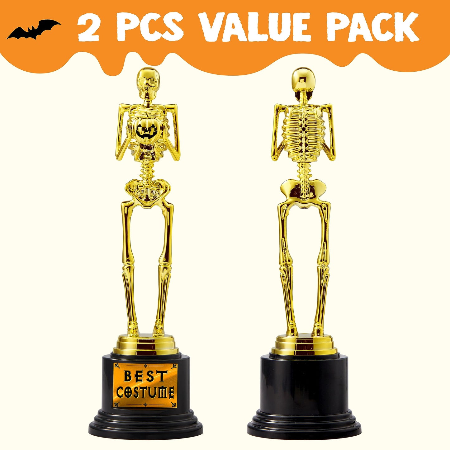 SYNCFUN 2 Pcs Halloween Best Costume Skeleton Trophy for Kids Adults,Halloween Prizes,Halloween Party Games for Kids Adults,Costume Contest Awards