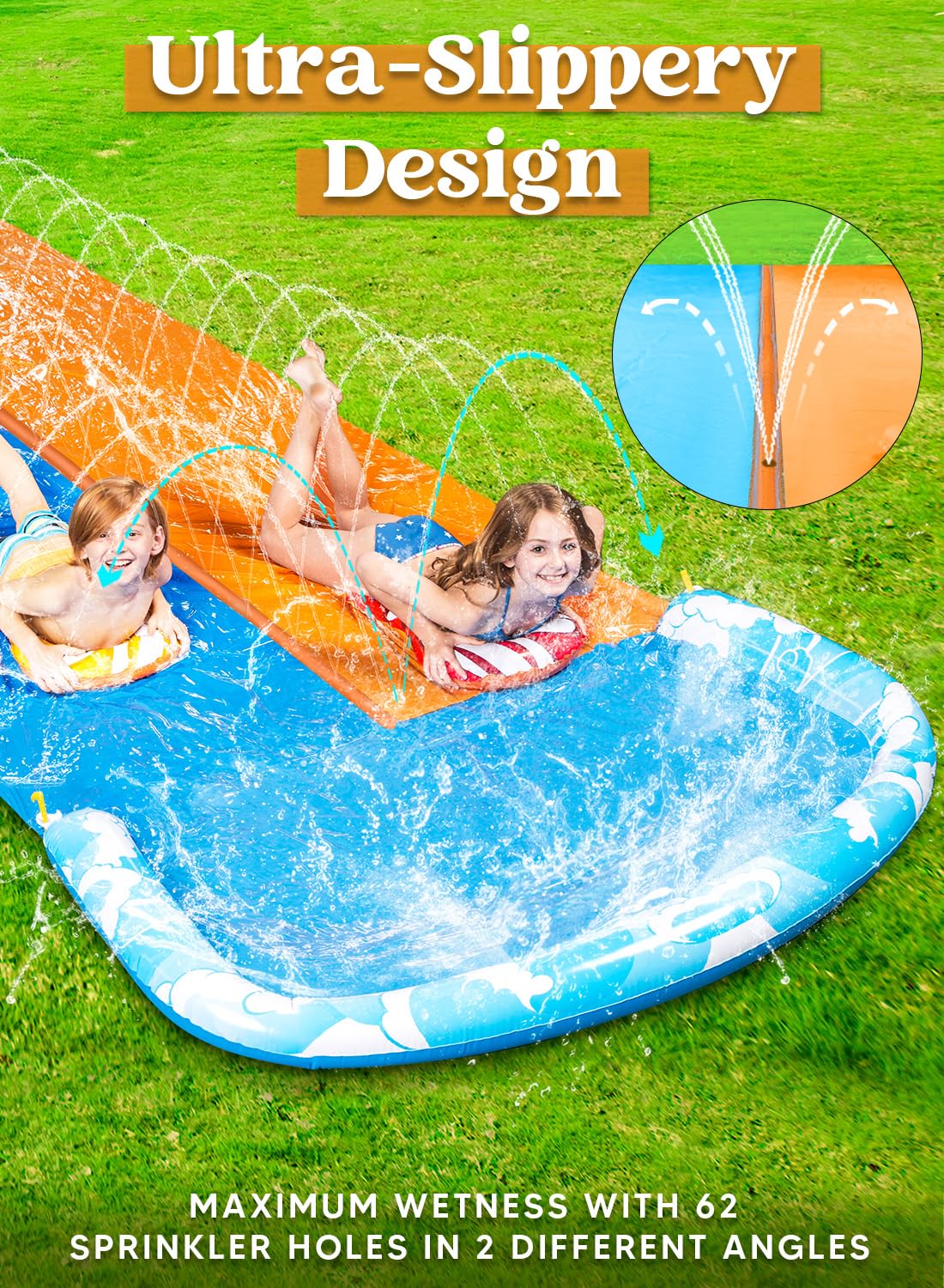 JOYIN 22.5ft Water Slides and 2 Bodyboards, Lawn Water Slide Summer Slip Waterslides Water Toy with Build in Sprinkler for Backyard Outdoor Water Fun for Kids