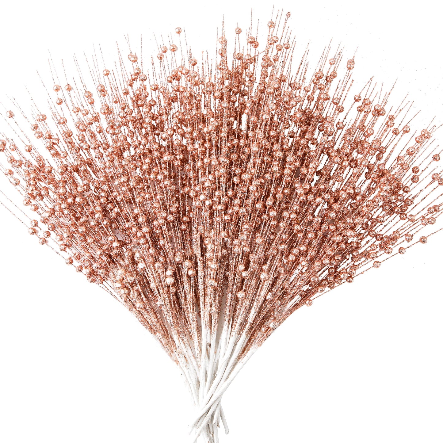 Syncfun 24 Pcs Christmas Tree Berry Stem, 20 Inches Decorative Bead Sticks, Glittery Twigs, Picks, Branches for Christmas Tree, Small Vase, Holiday, Wedding, Party (Rose Gold)