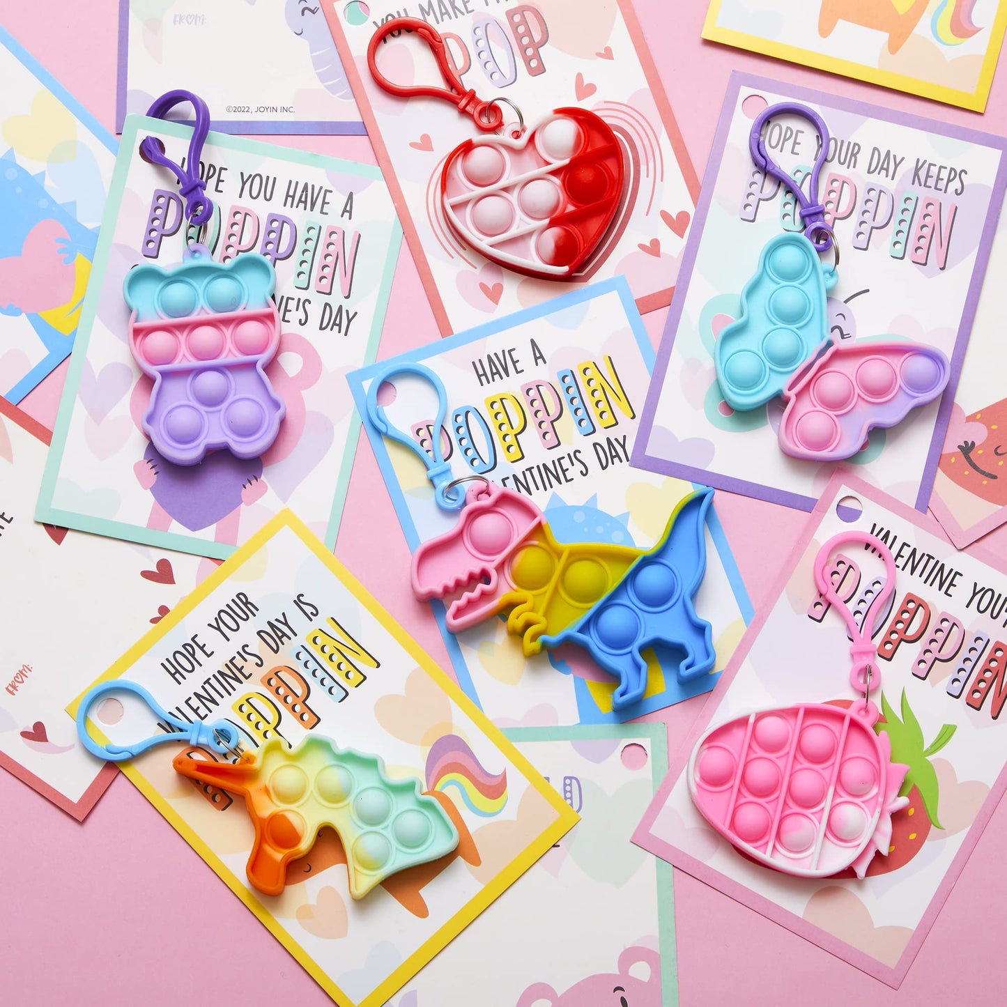 12 Packs Valentines Day Cards with pop Fidget Keychains Toys, Fidget Valentines Day Cards for Kids School Classroom Exchange Card Gifts